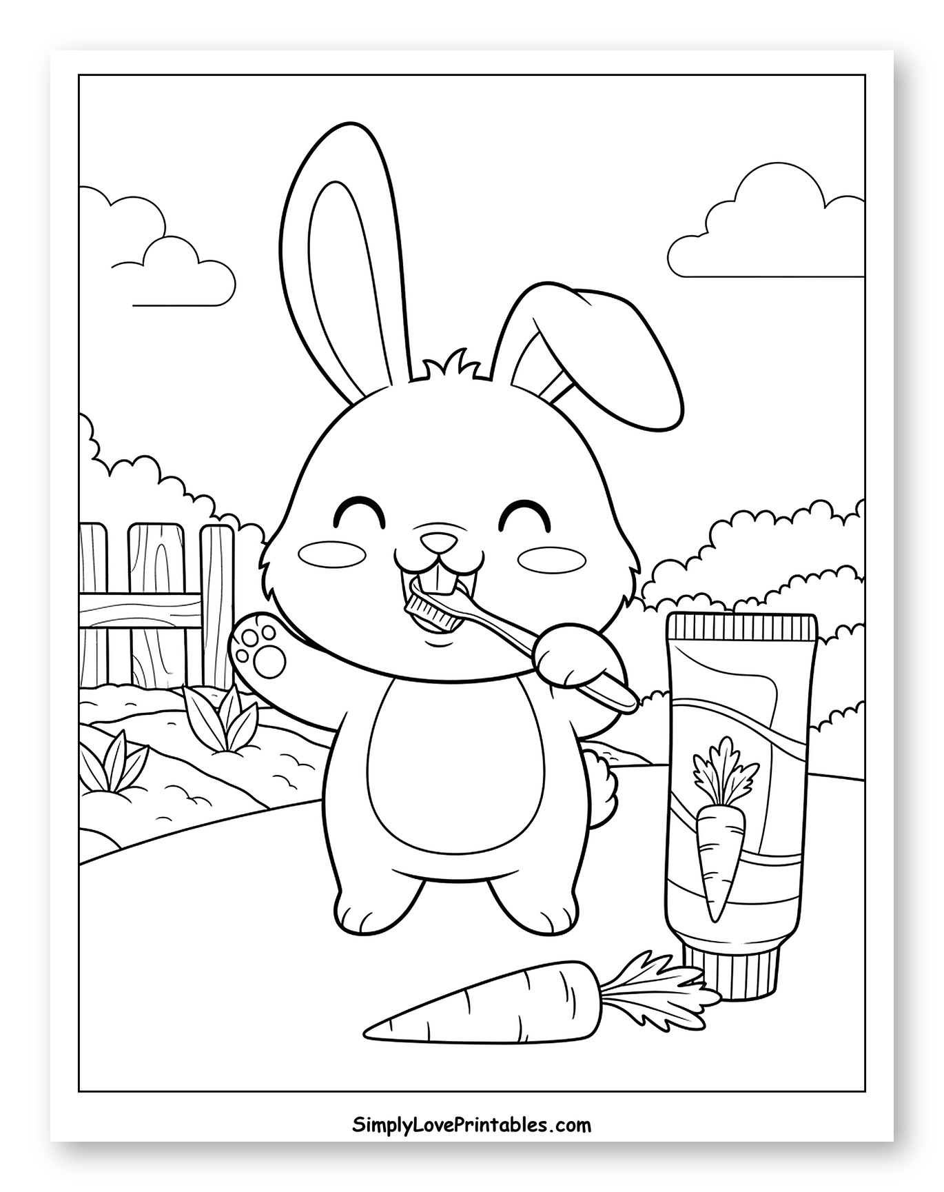 Cute Bunny Brushing Teeth with Carrot Toothpaste