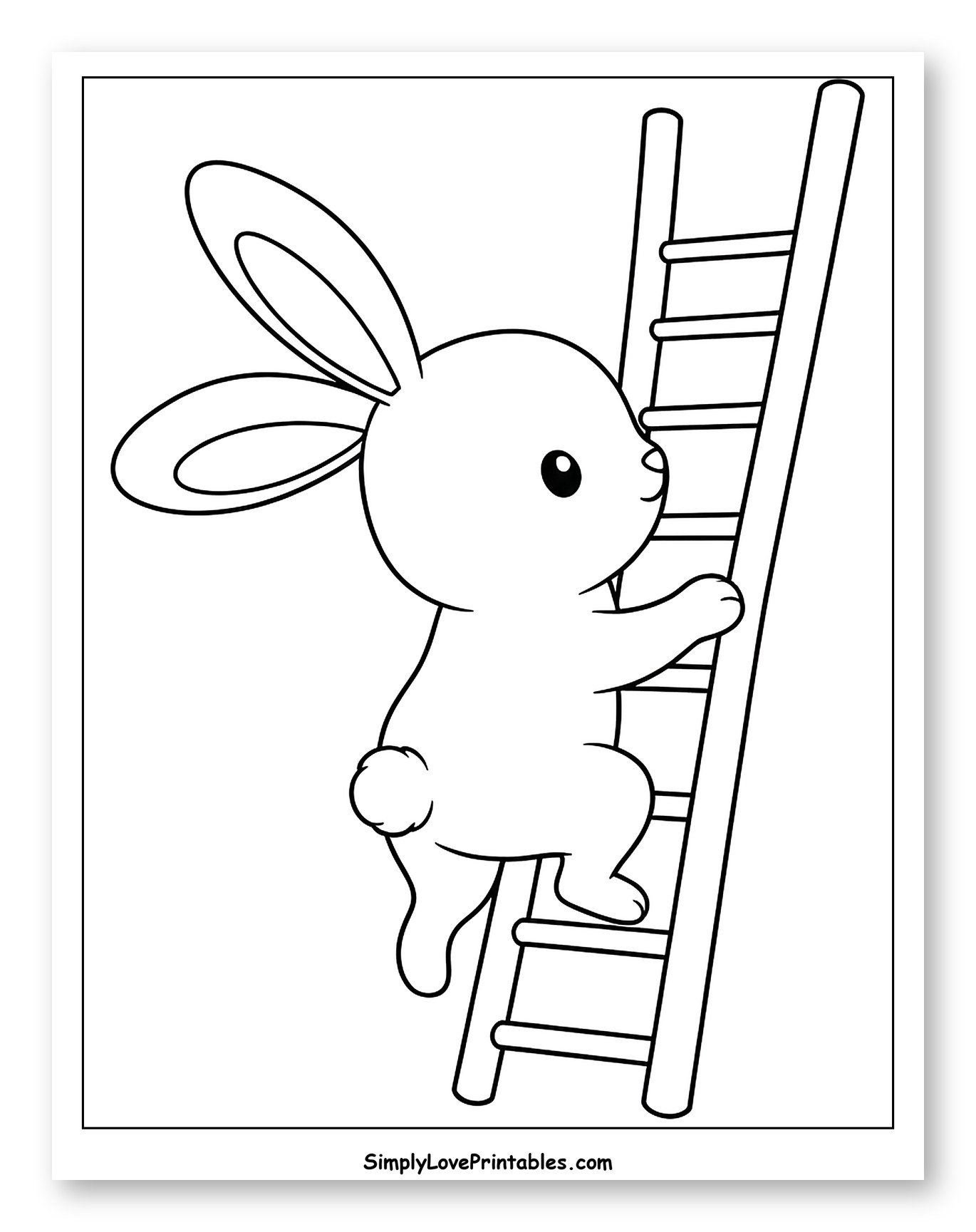 Cute Bunny Climbing a Tall Ladder Coloring Sheet for Toddlers