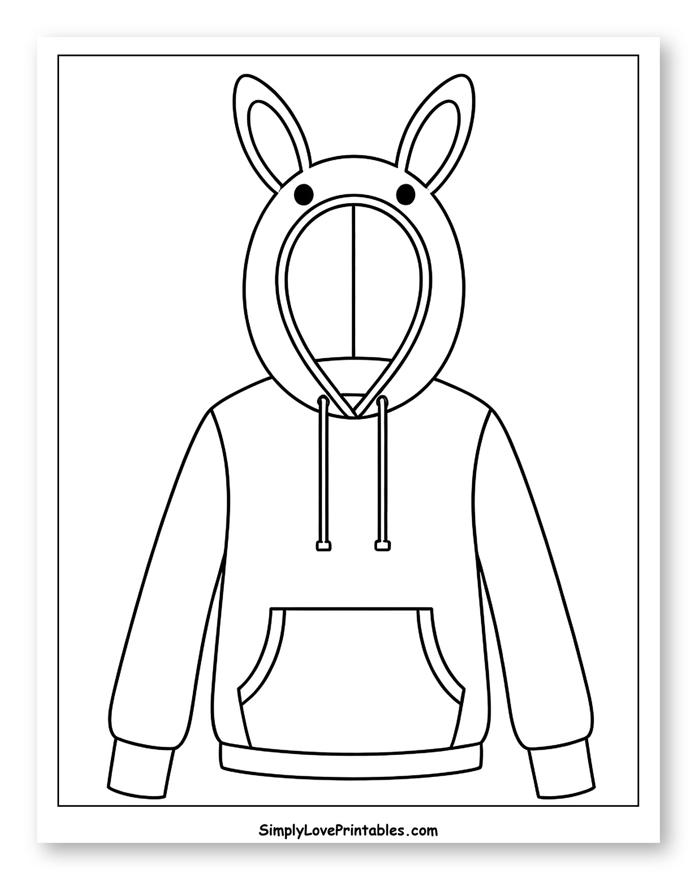 Cute Bunny Ear Hoodie Outline to Color for Toddlers