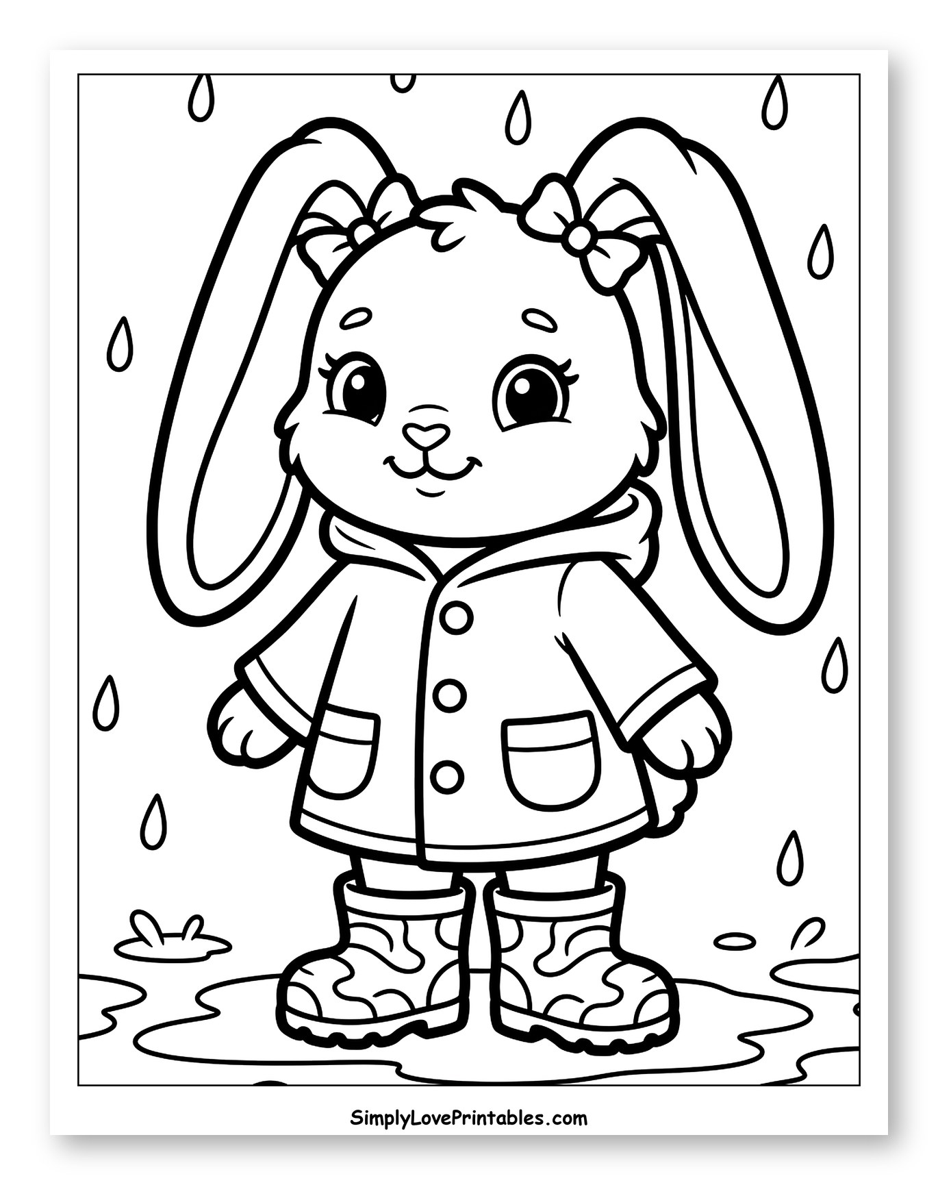 Cute Bunny in Rain Jacket and Boots