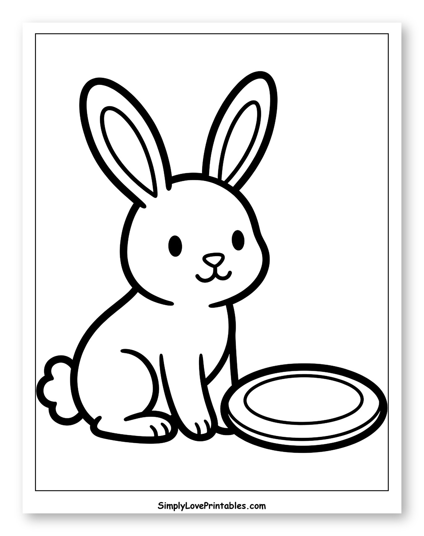 Cute Bunny with a Frisbee Coloring Sheet for Toddlers