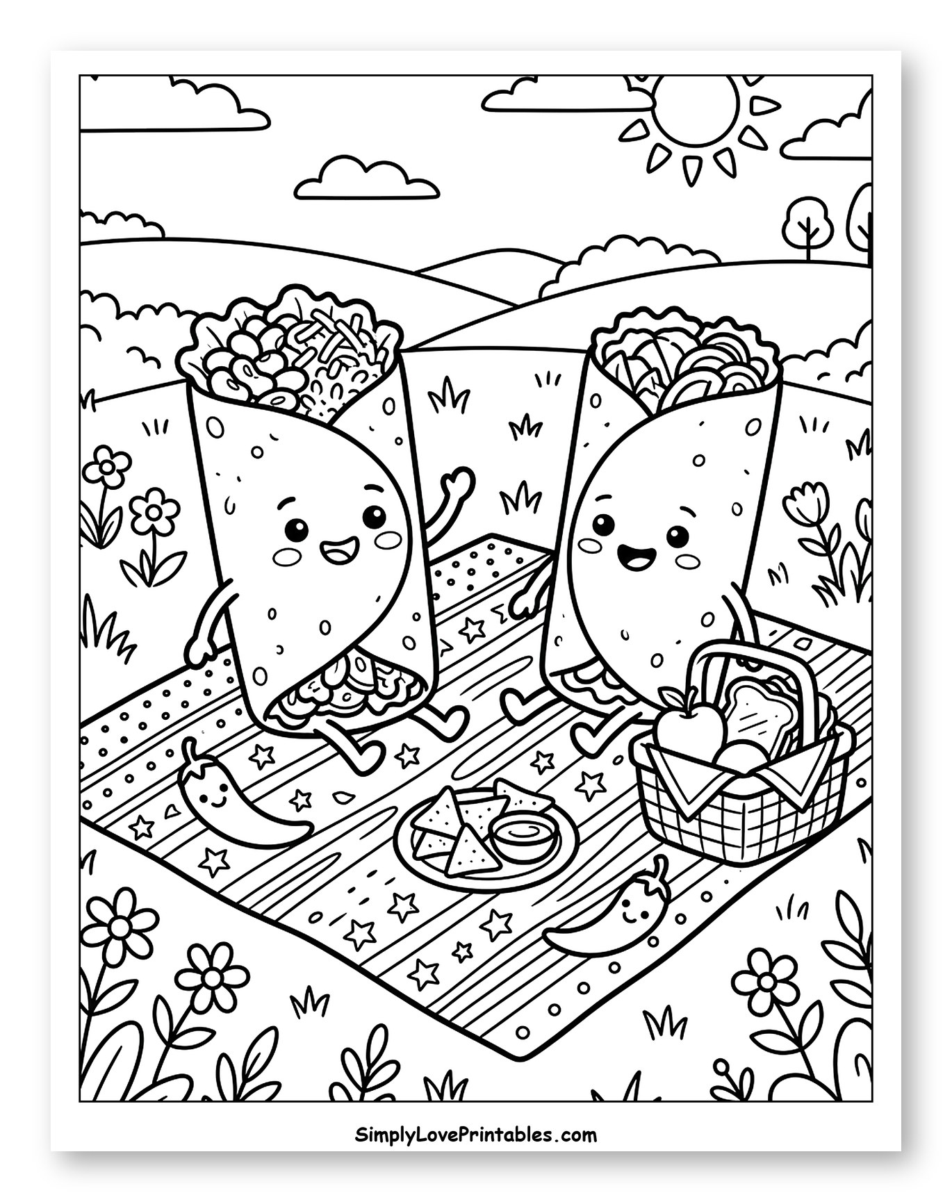 Cute Burritos Having a Picnic in a Field