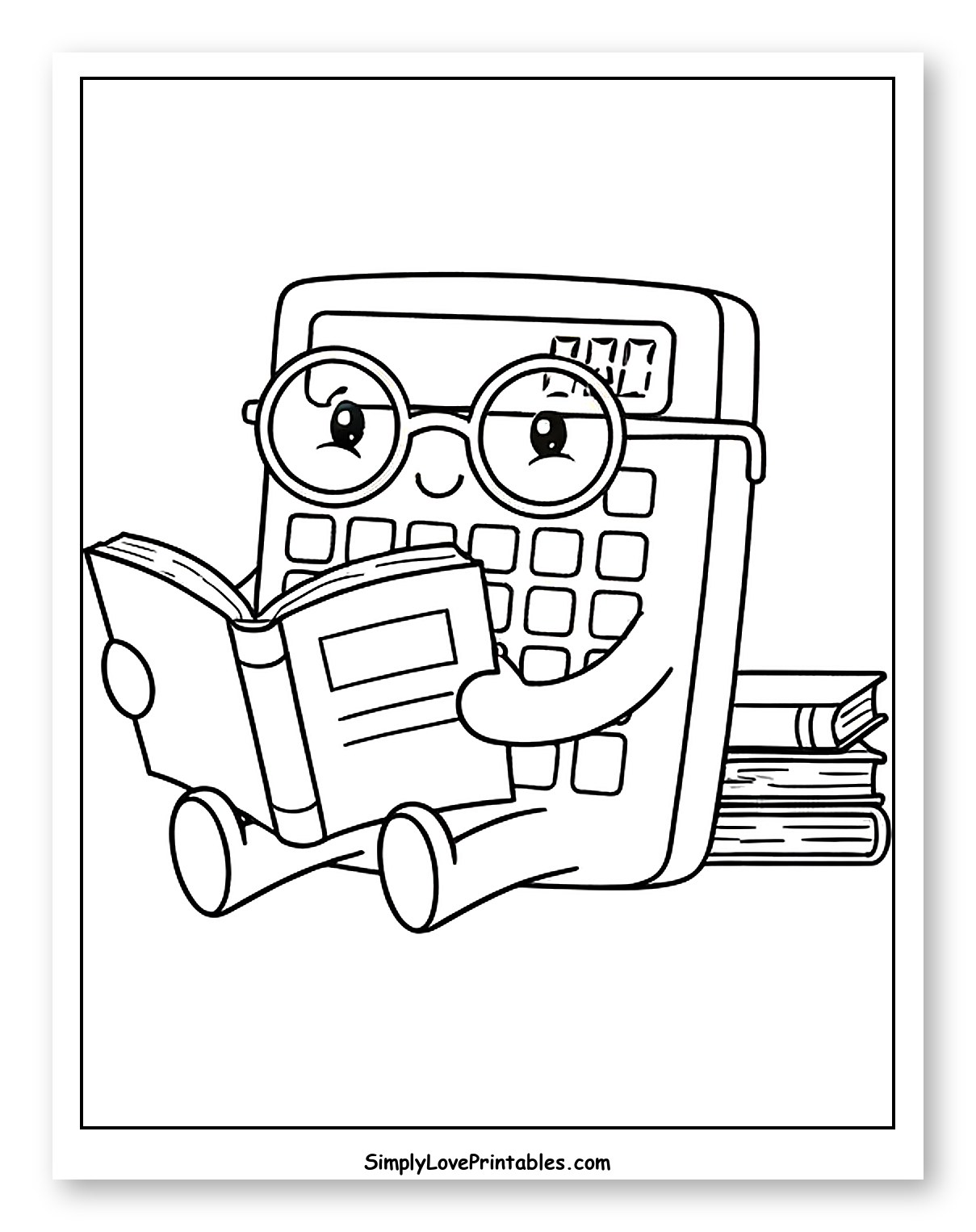 Cute Calculator Reading a Book