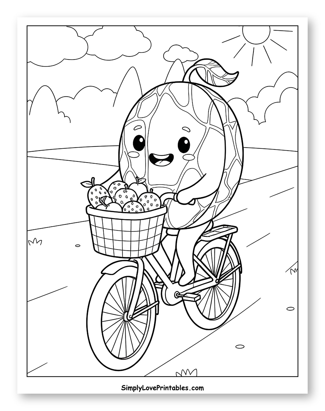 Cute Cantaloupe Riding Bicycle with Fruit Basket