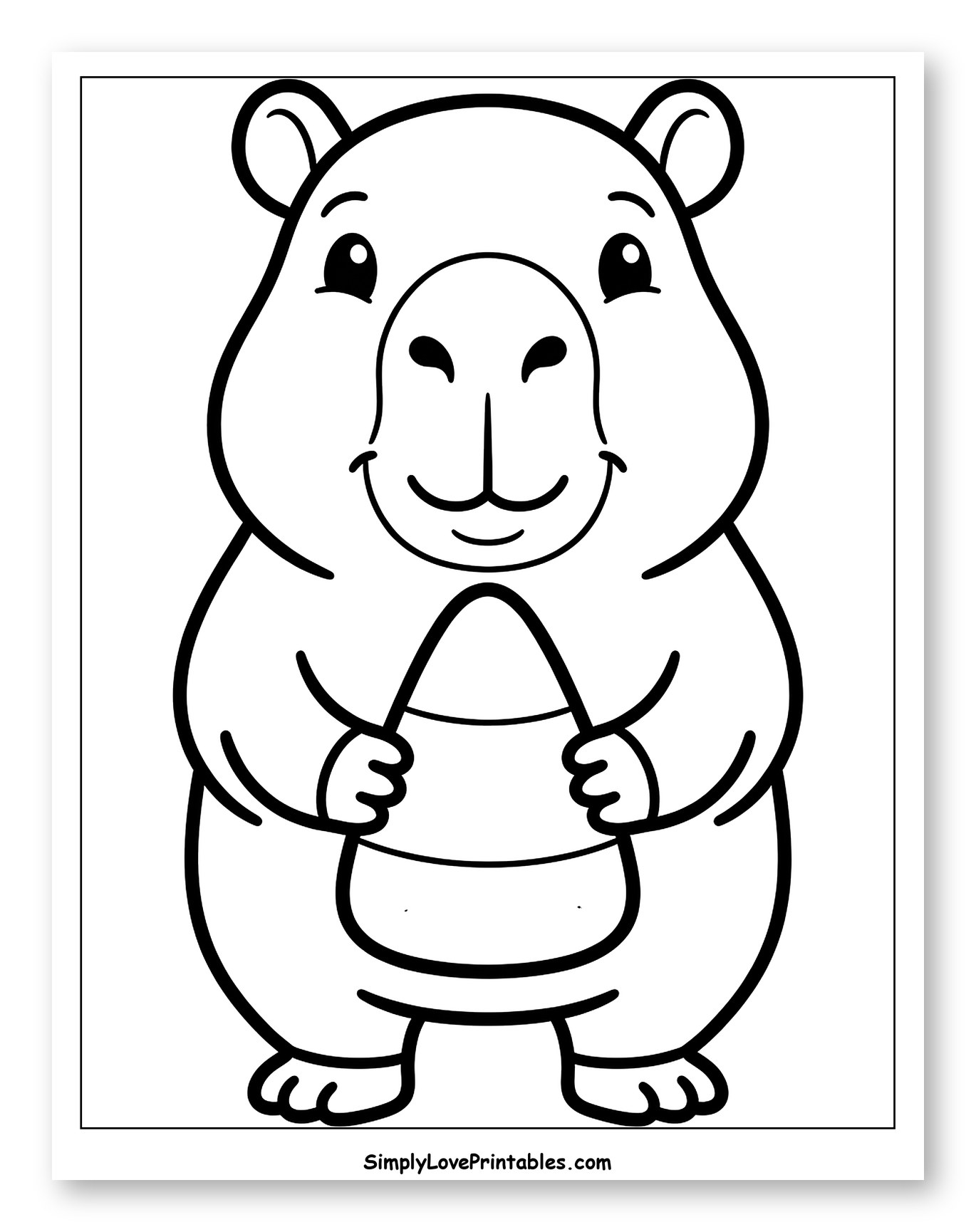 Cute Capybara Holding a Candy Corn Coloring Page for Toddlers