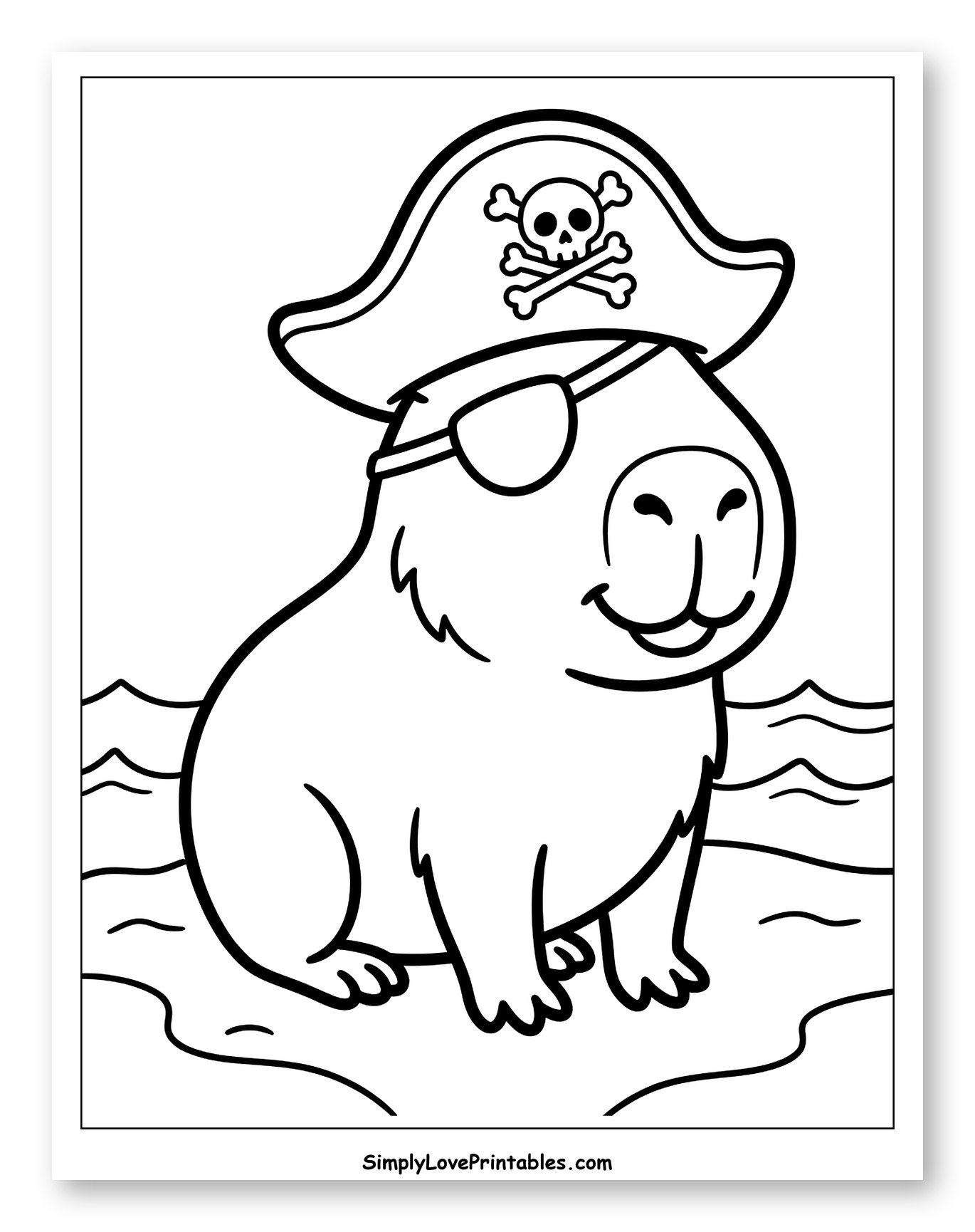 Cute Capybara Pirate with Eyepatch Coloring Sheet for Toddlers