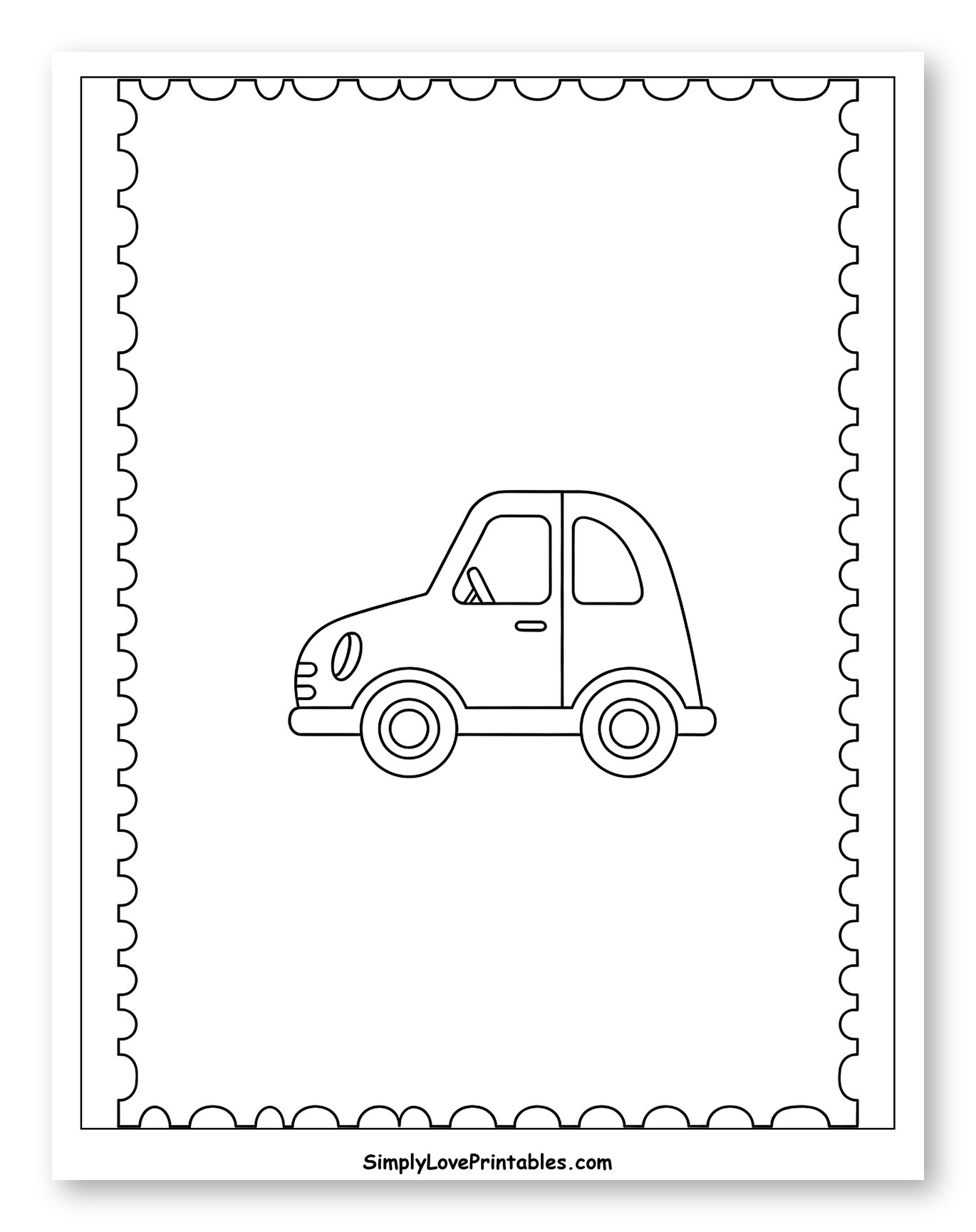 Cute Car in Postage Stamp Design to Color for Toddlers