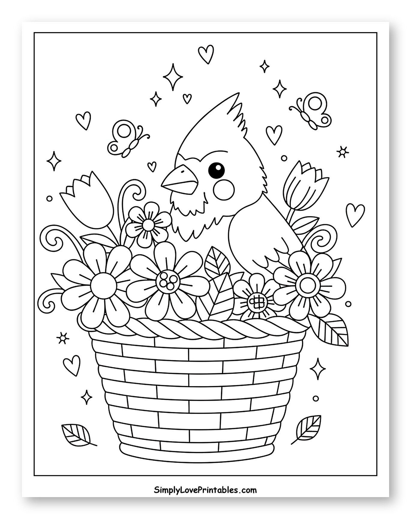 Cute Cardinal Bird in a Flower Basket