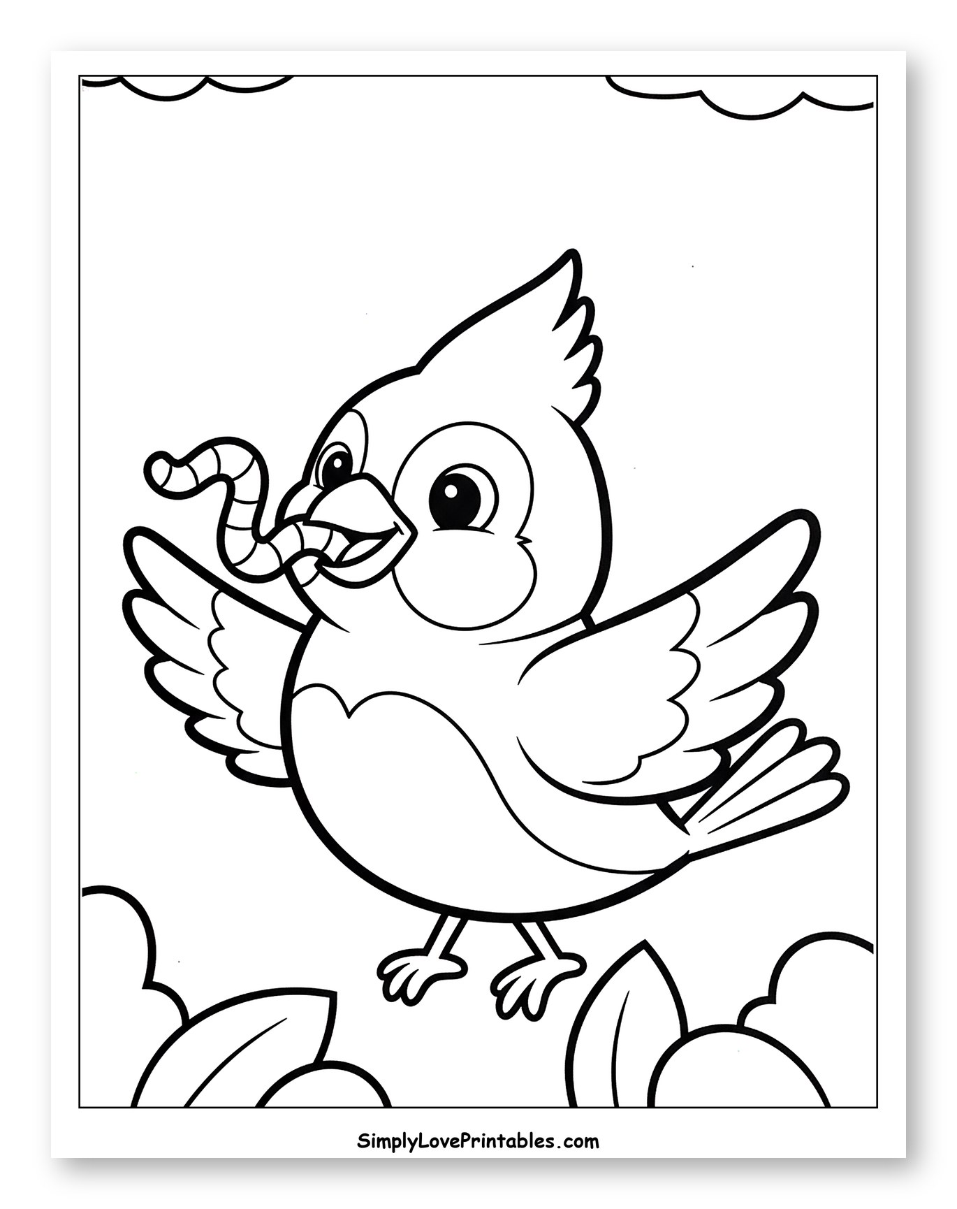 Cute Cardinal Bird with Worm Flying