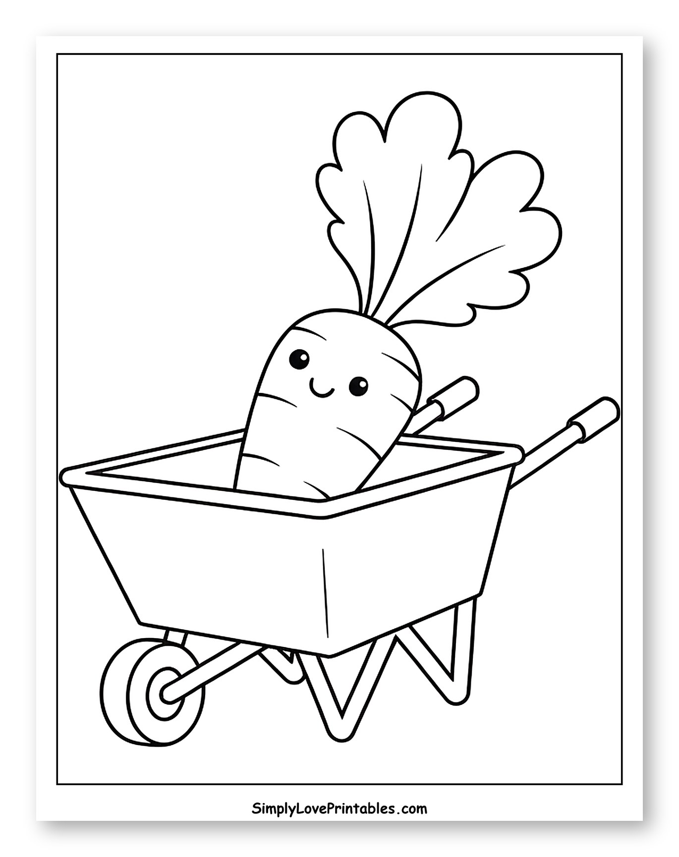 Cute Carrot in a Wheelbarrow Coloring Sheet for Toddlers