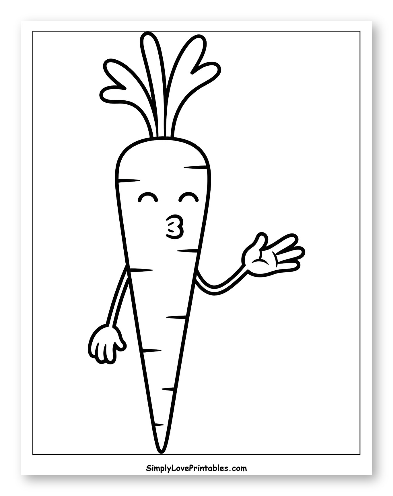 Cute Carrot Waving and Blowing a Kiss to Color for Toddlers
