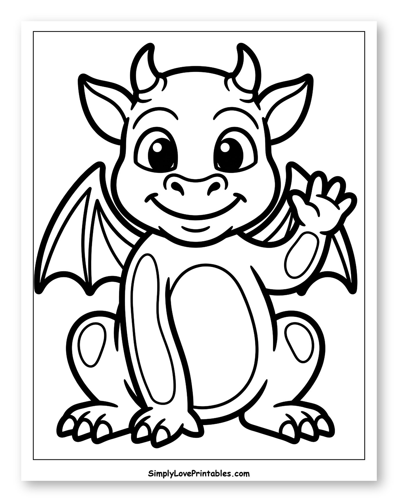 Cute Cartoon Baby Dragon Waving