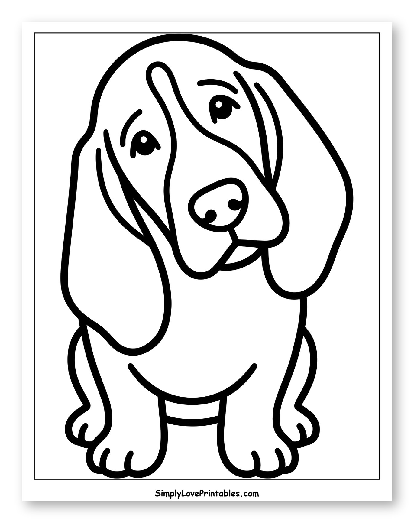 Cute Cartoon Basset Hound Sitting Coloring Page for Toddlers
