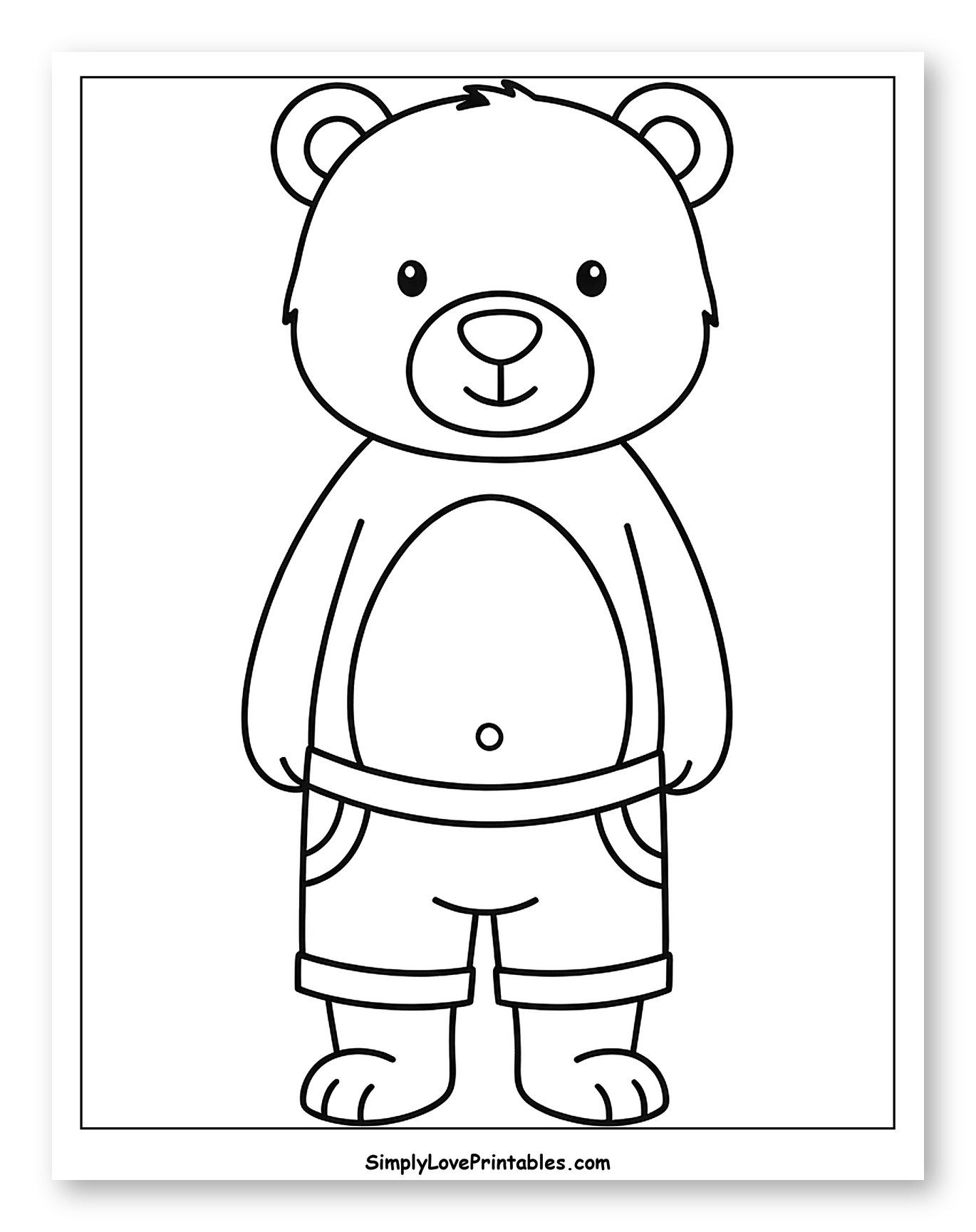 Cute Cartoon Bear in Shorts to Color for Toddlers