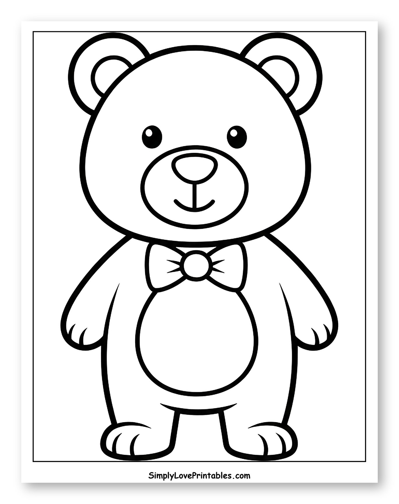 Cute Cartoon Bear with a Bow Tie Coloring Sheet for Toddlers