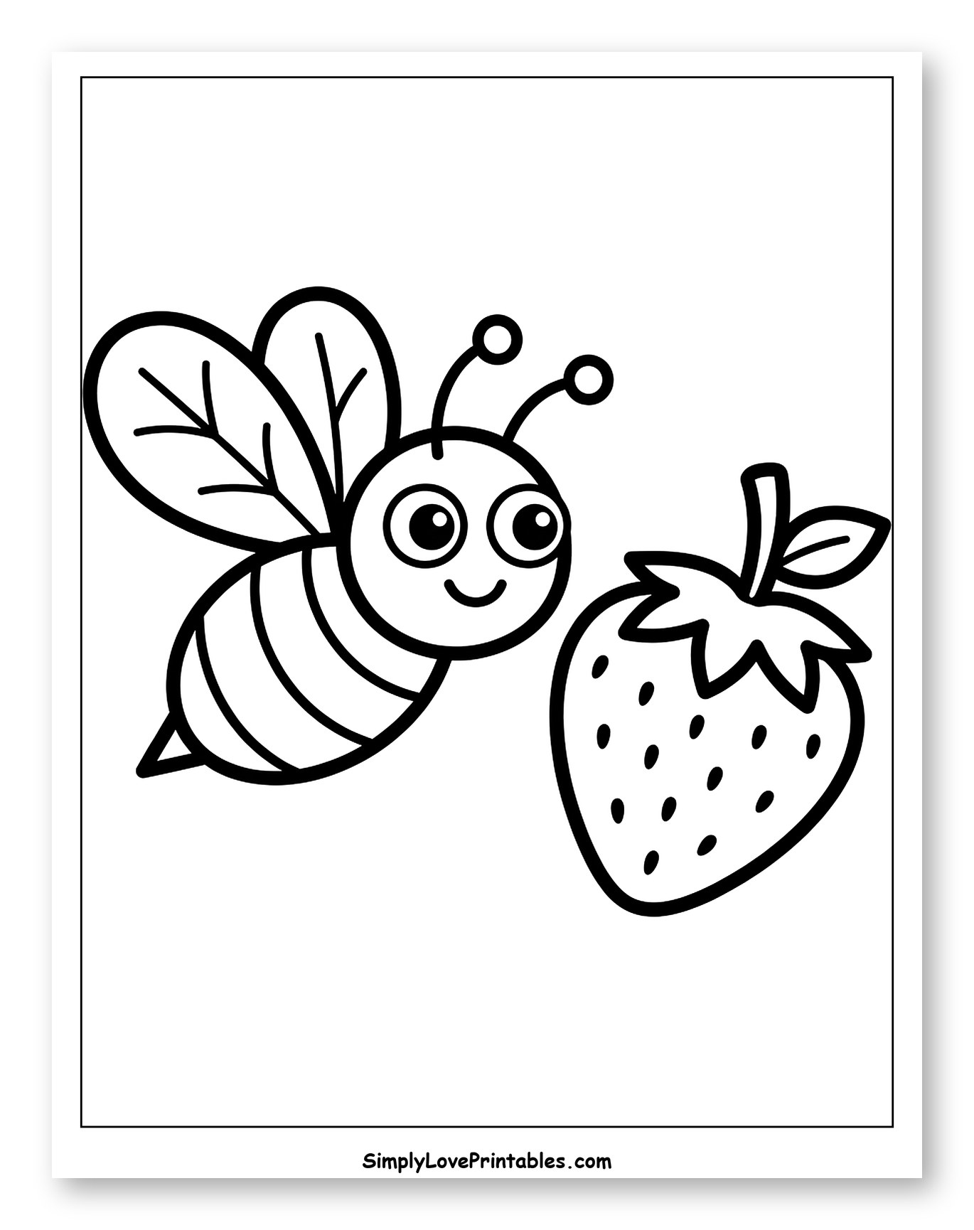 Cute Cartoon Bee and Strawberry Coloring Page for Toddlers