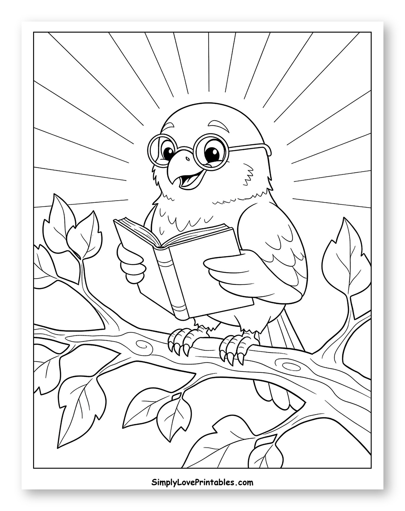 Cute Cartoon Bird Reading a Book