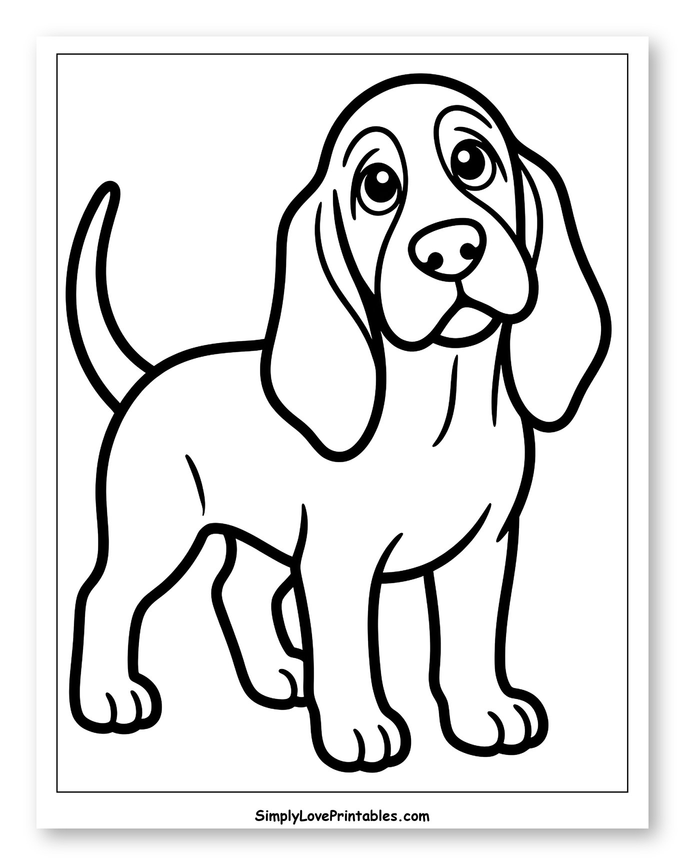 Cute Cartoon Bloodhound Puppy Standing Coloring Page for Toddlers