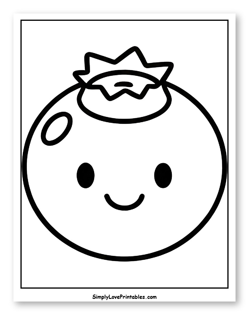Cute Cartoon Blueberry with a Happy Face Coloring Page for Toddlers