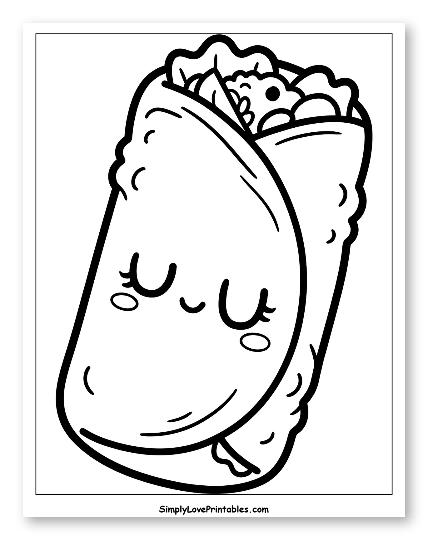 Cute Cartoon Burrito with Happy Face Coloring Page for Toddlers