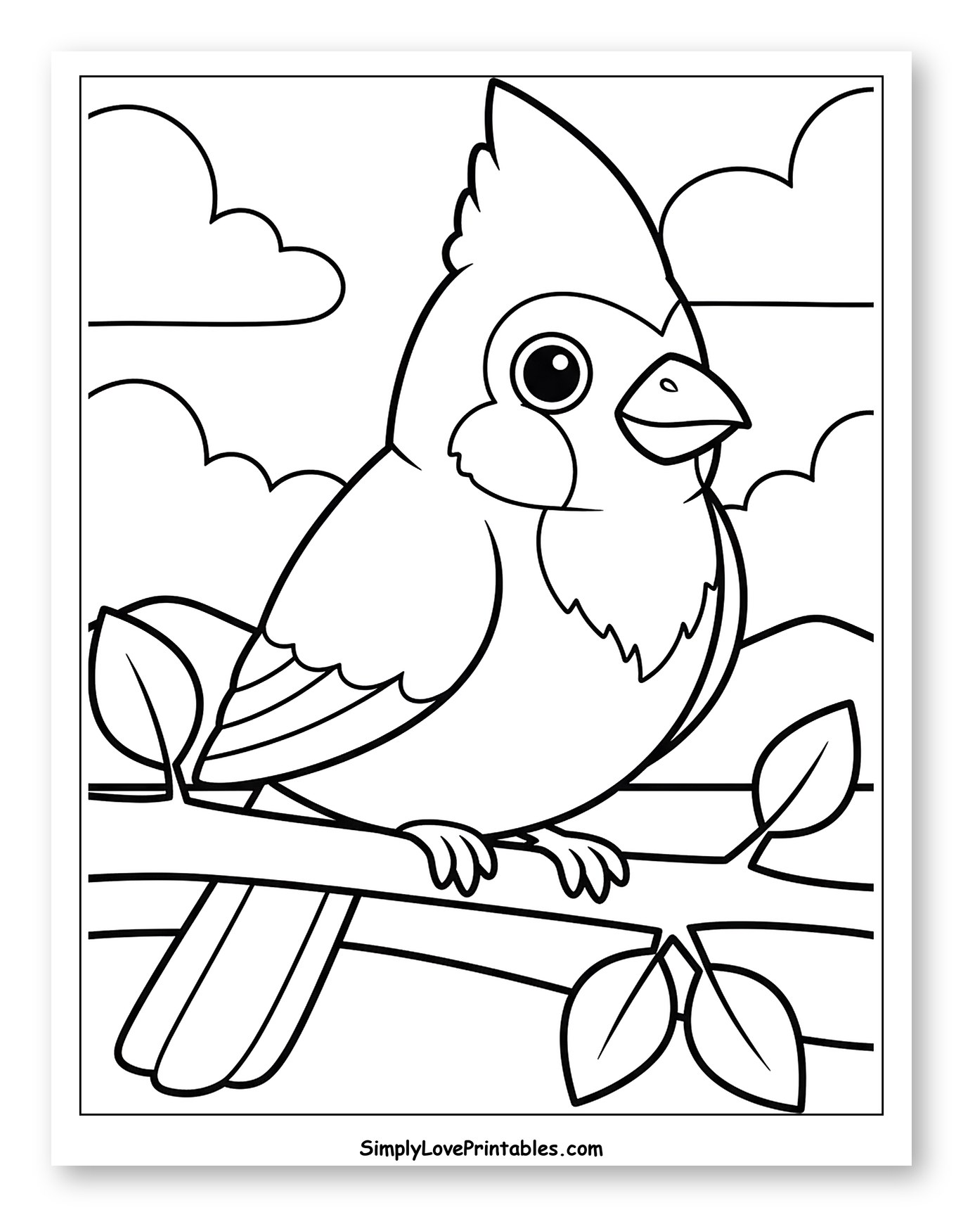 Cute Cartoon Cardinal Bird on a Branch
