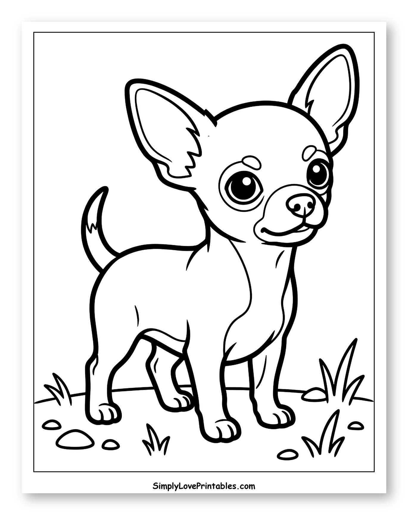 Cute Cartoon Chihuahua Puppy Standing to Color for Toddlers