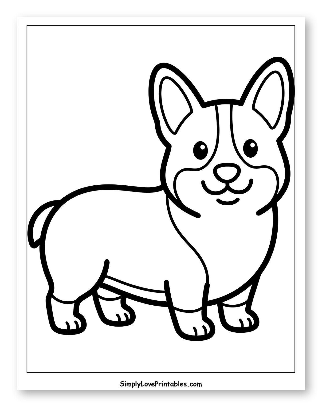 Cute Cartoon Corgi Puppy Coloring Page for Toddlers