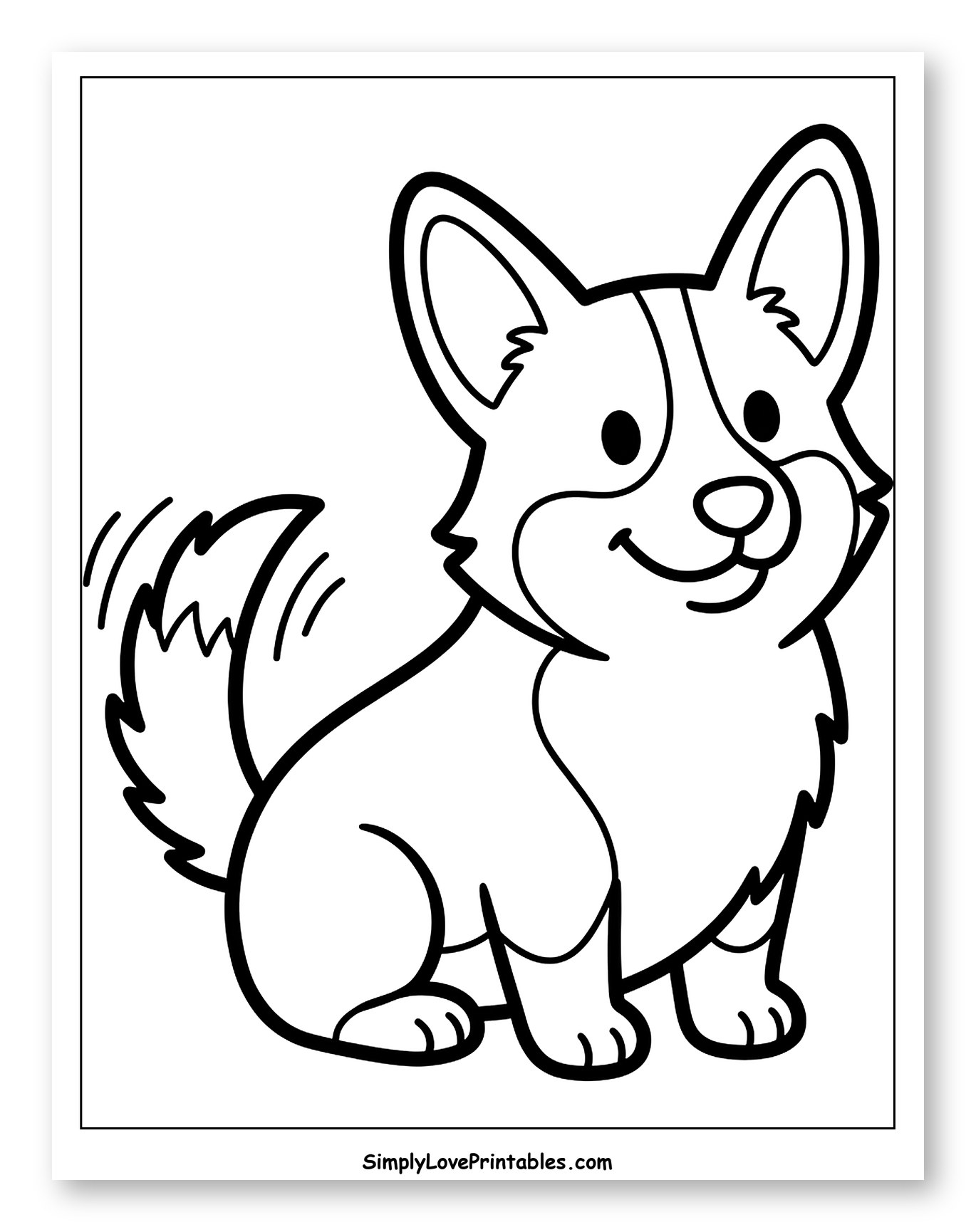 Cute Cartoon Corgi Puppy Sitting Coloring Page for Toddlers