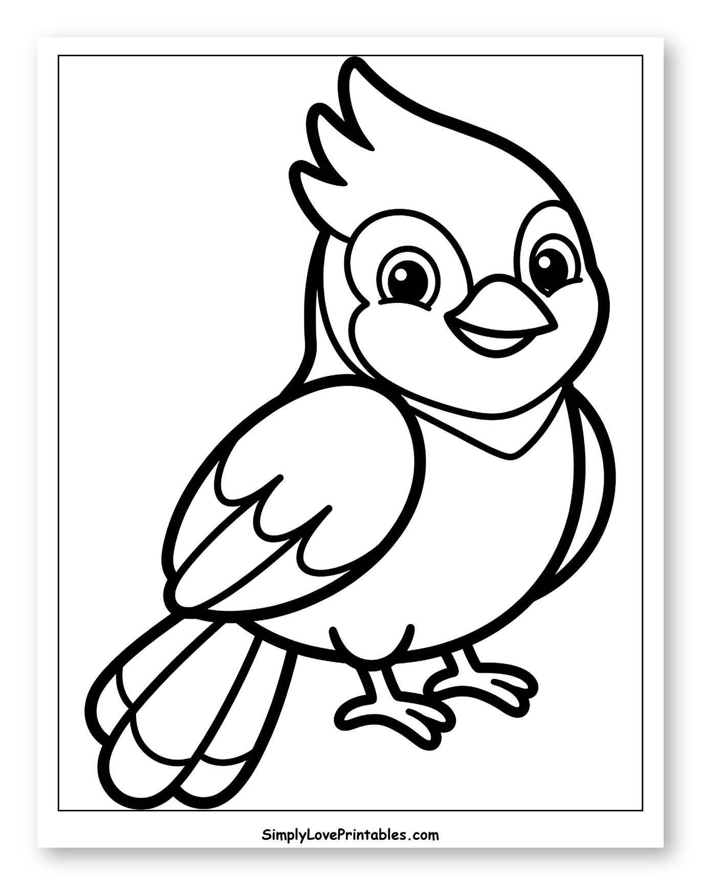 Cute Cartoon Crested Bird Coloring Sheet for Toddlers