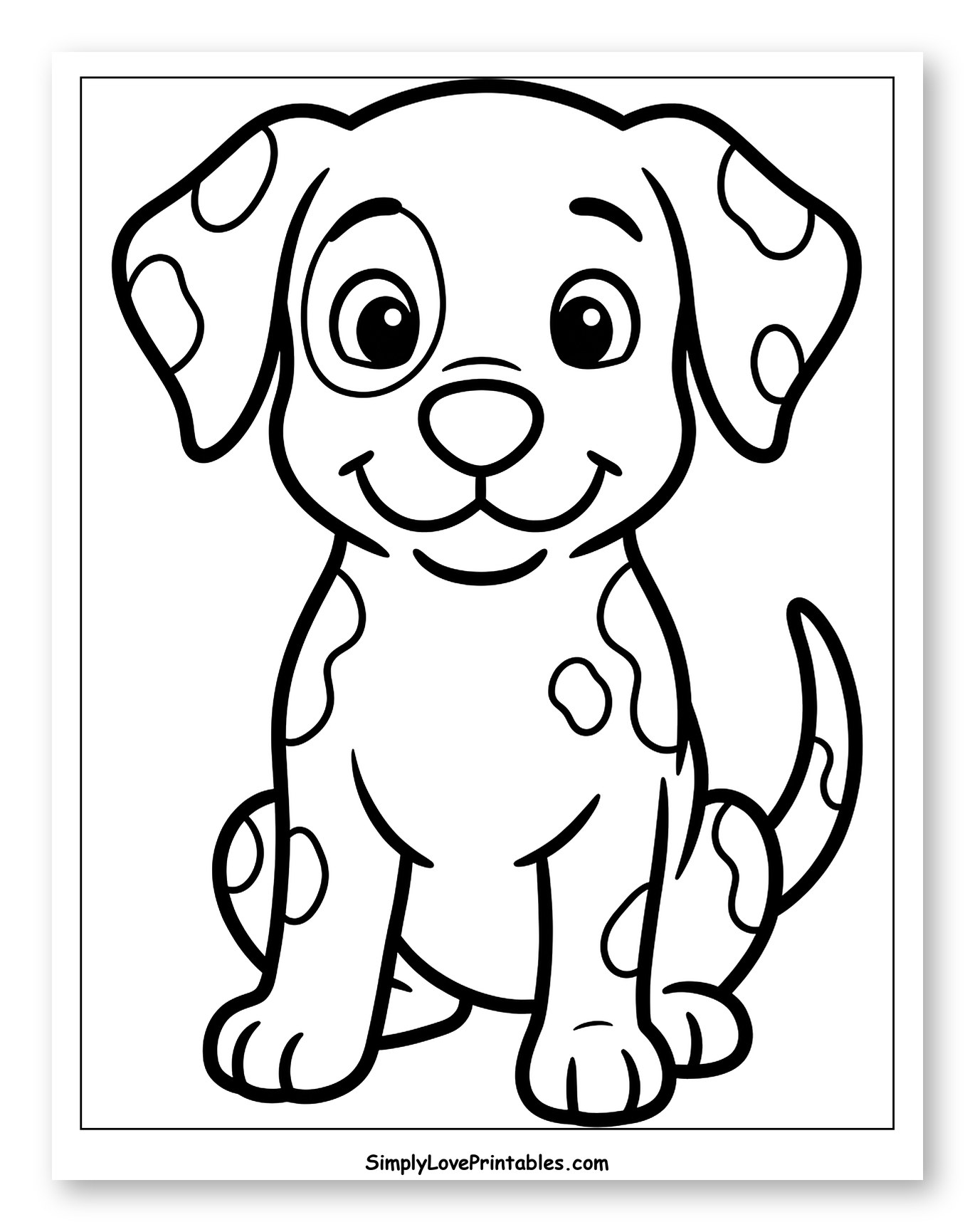 Cute Cartoon Dalmatian Puppy Sitting Coloring Page for Toddlers
