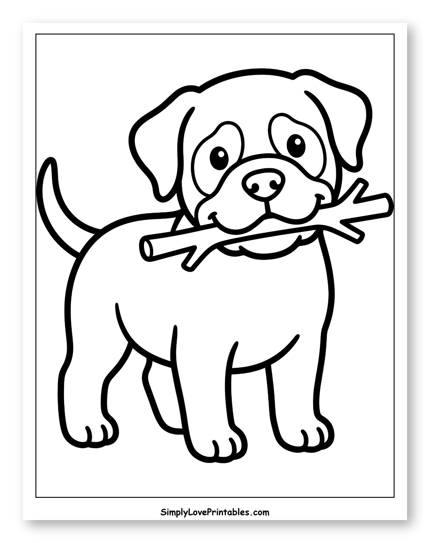 Cute Cartoon Dog Holding a Stick to Color for Toddlers