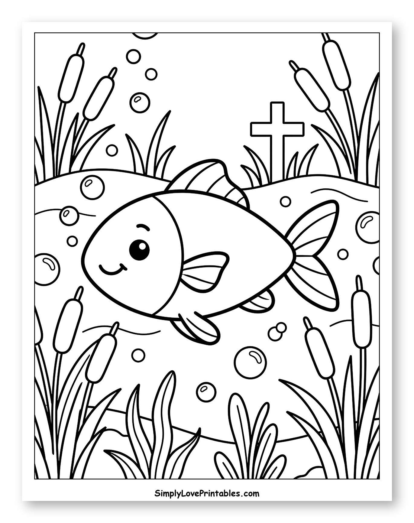 Cute Cartoon Fish with Cross Underwater