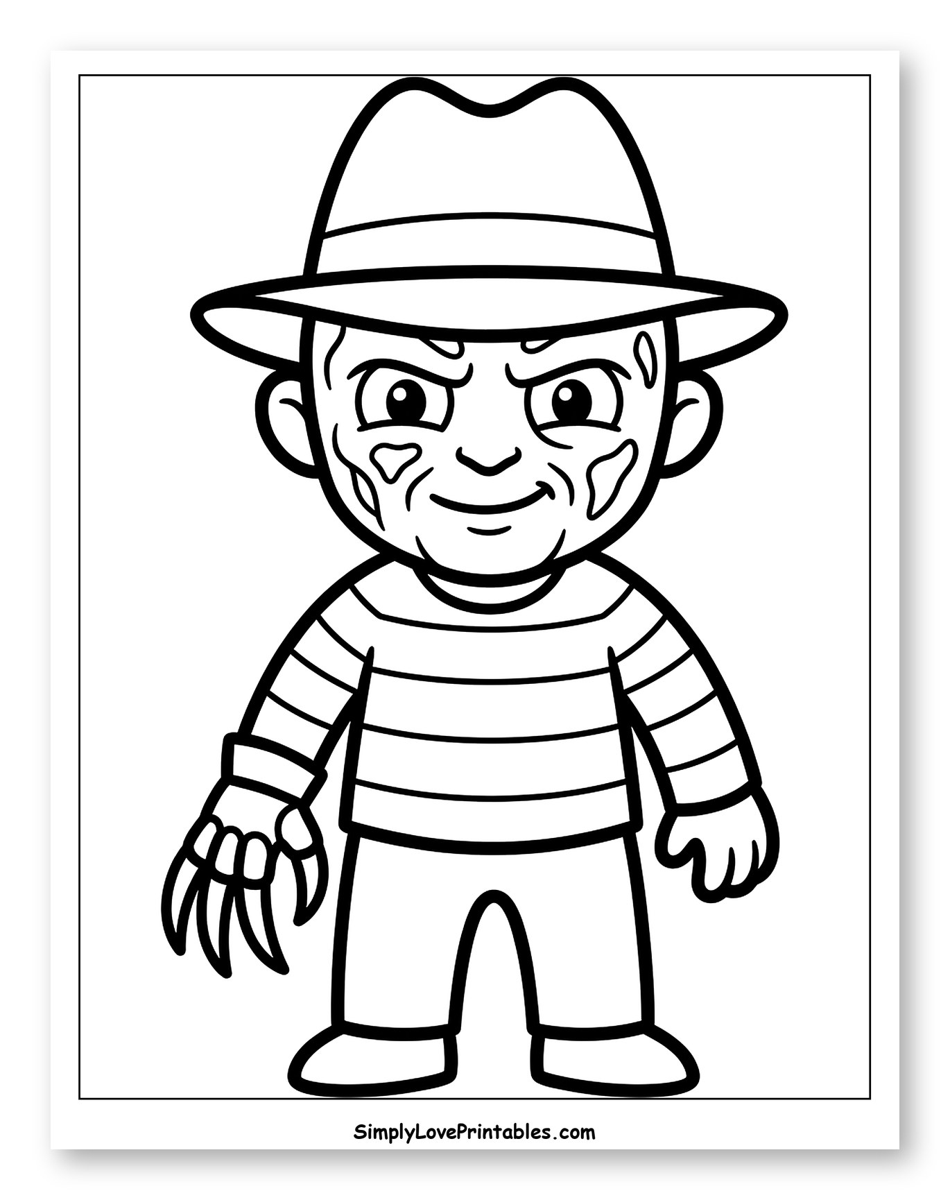 Cute Cartoon Freddy Krueger Wearing Hat to Color for Toddlers