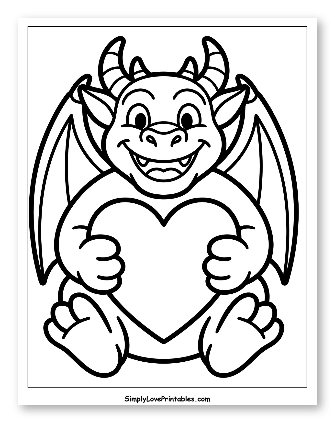 Cute Cartoon Gargoyle Holding a Heart Coloring Page for Toddlers