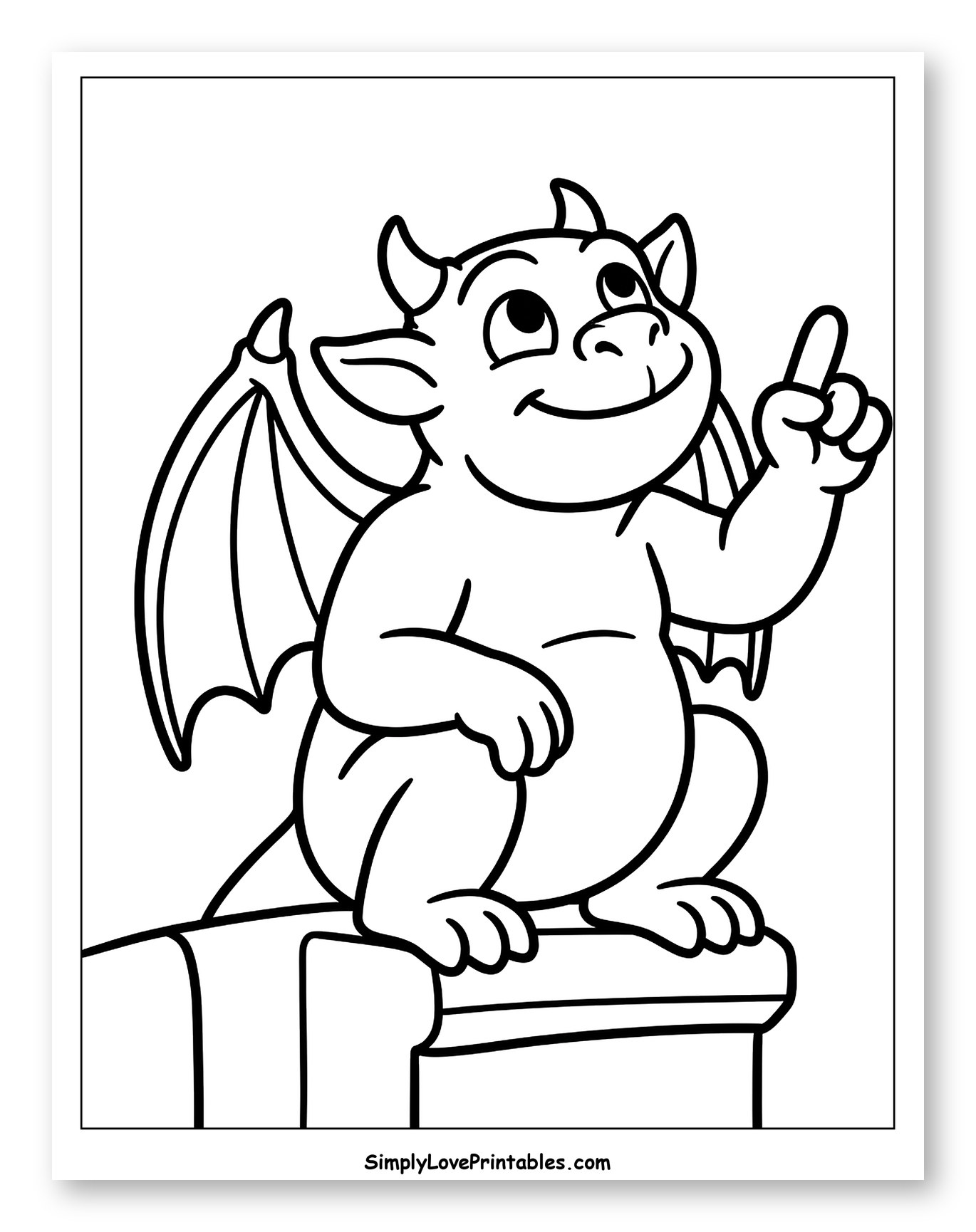 Cute Cartoon Gargoyle Sitting on Ledge