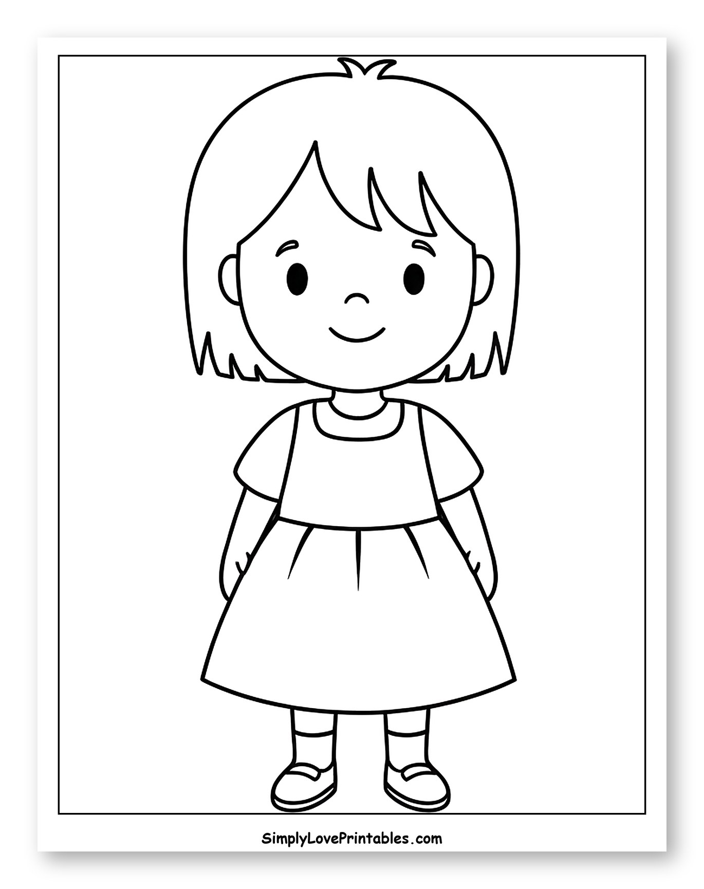 Cute Cartoon Girl Wearing a Dress