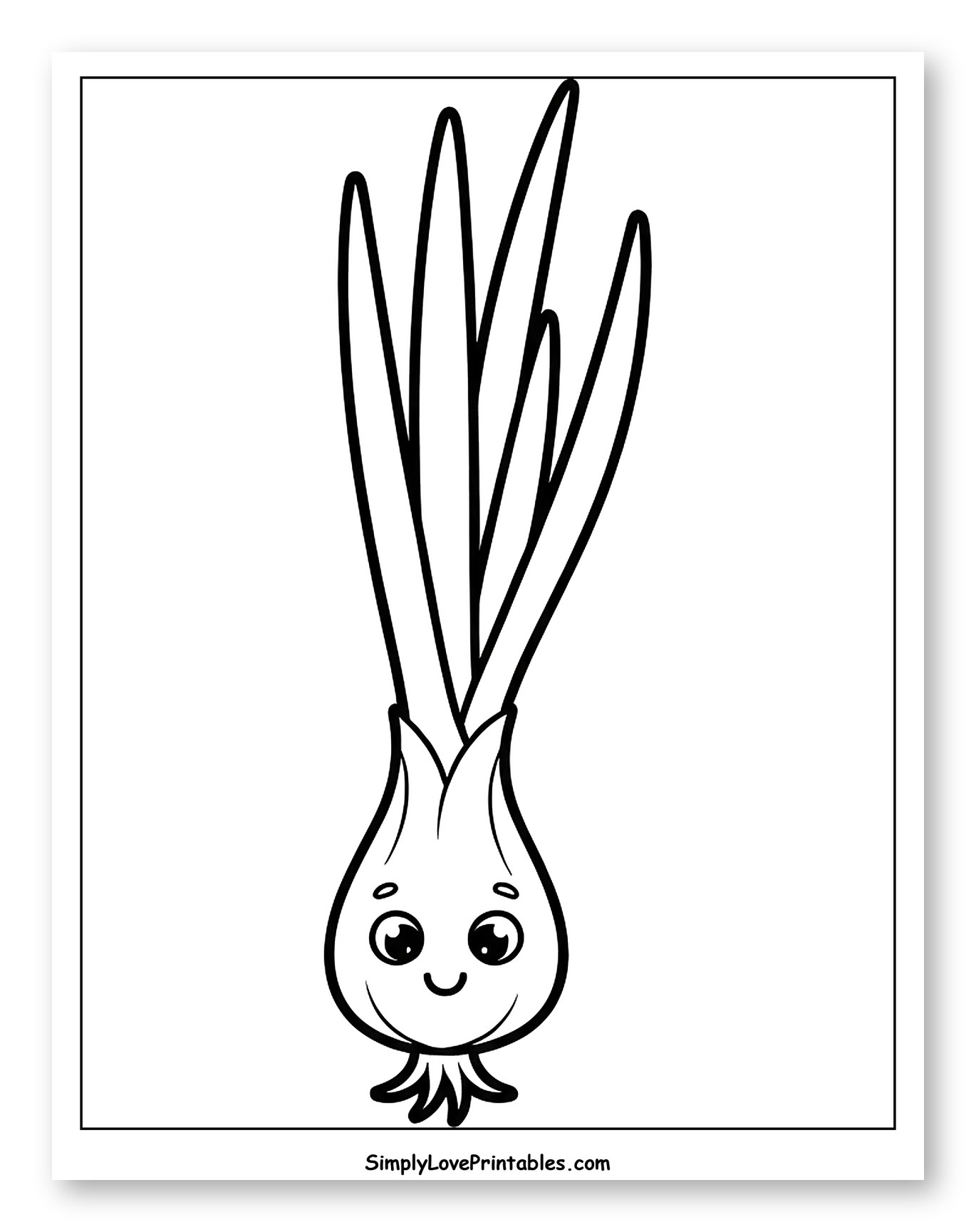 Cute Cartoon Green Onion with Smiling Face