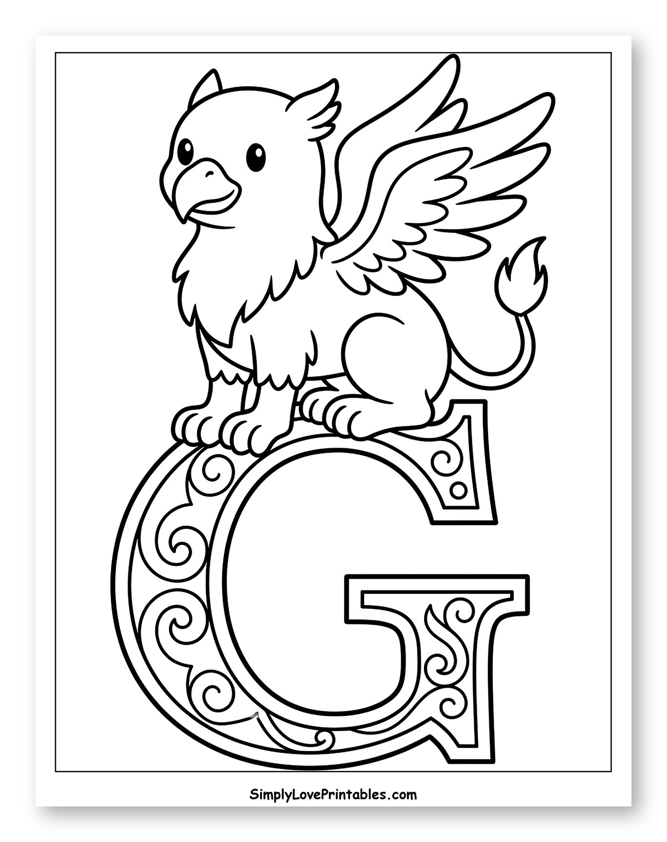Cute Cartoon Griffin on Letter G