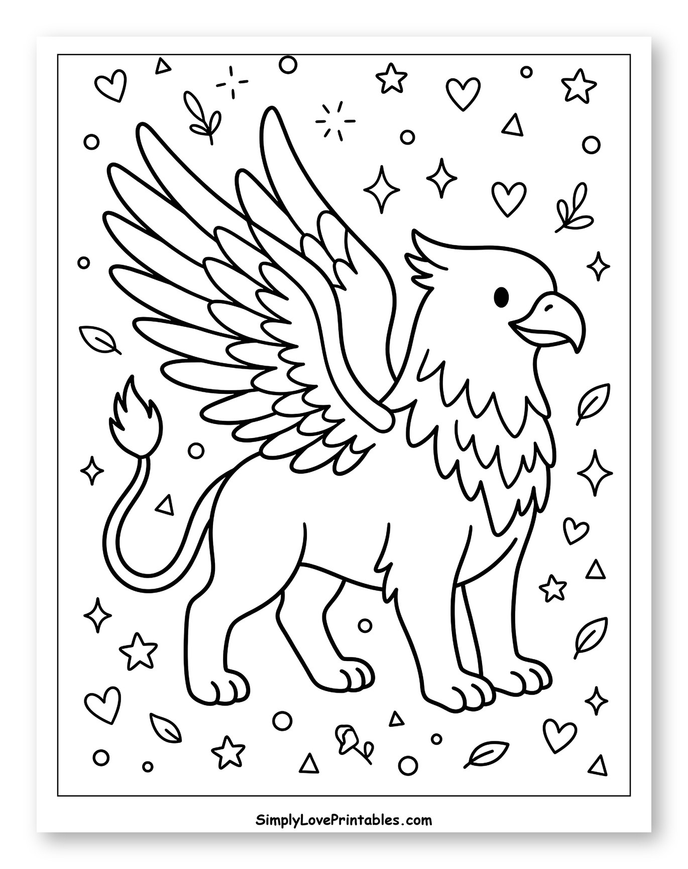 Cute Cartoon Griffin with Stars and Hearts