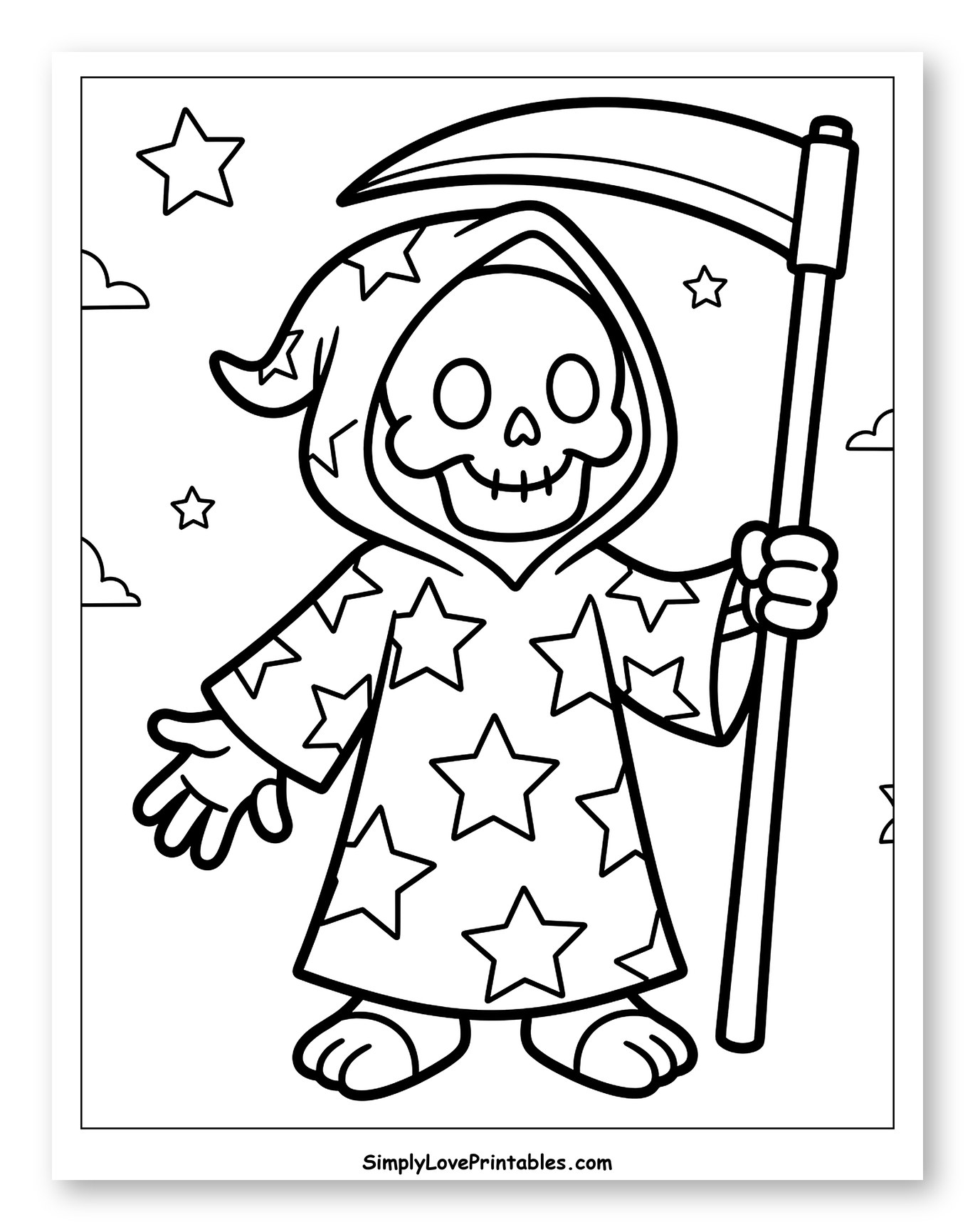 Cute Cartoon Grim Reaper with Starry Robe
