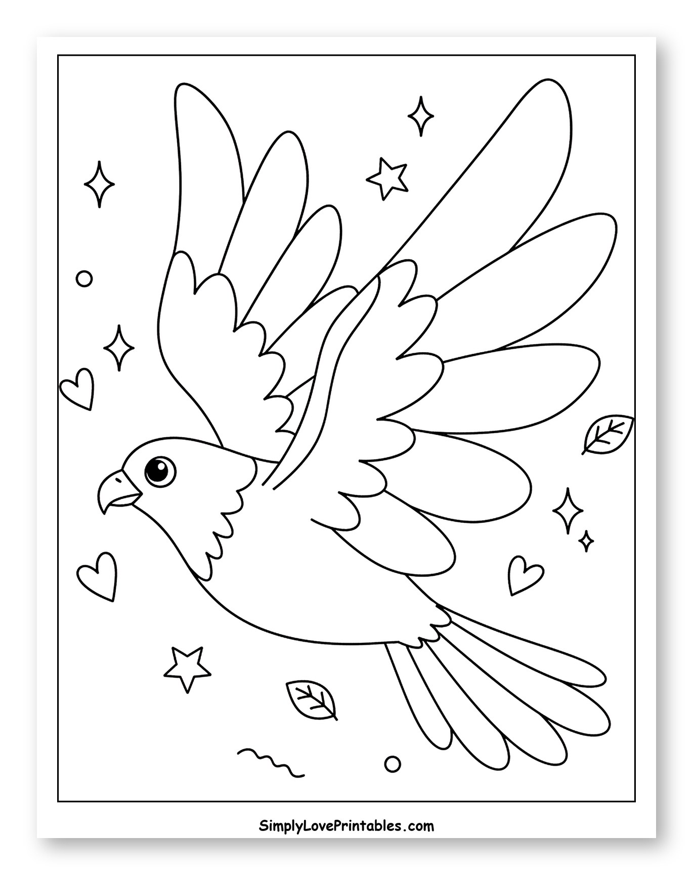 Cute Cartoon Hawk Flying with Stars and Hearts