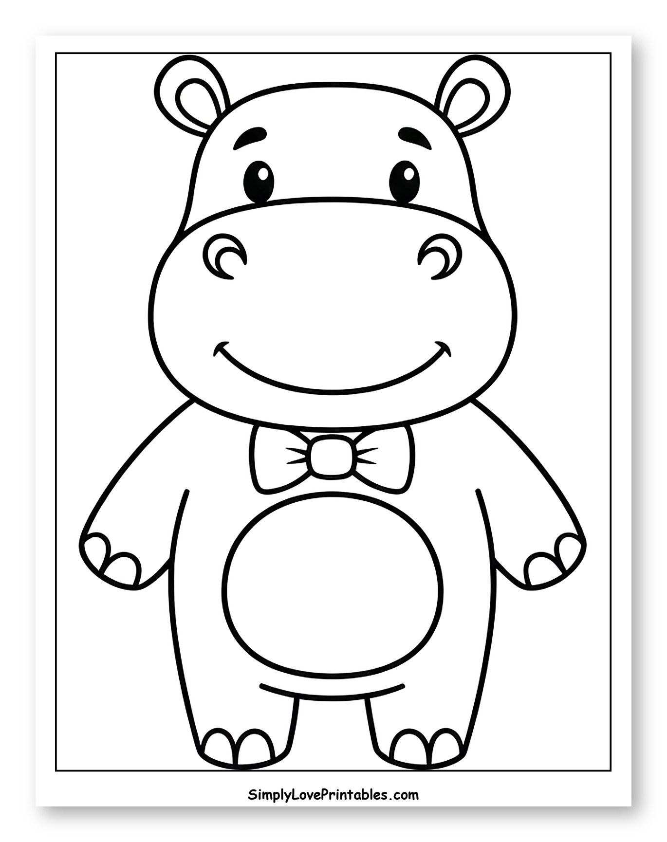 Cute Cartoon Hippo with a Bow Tie