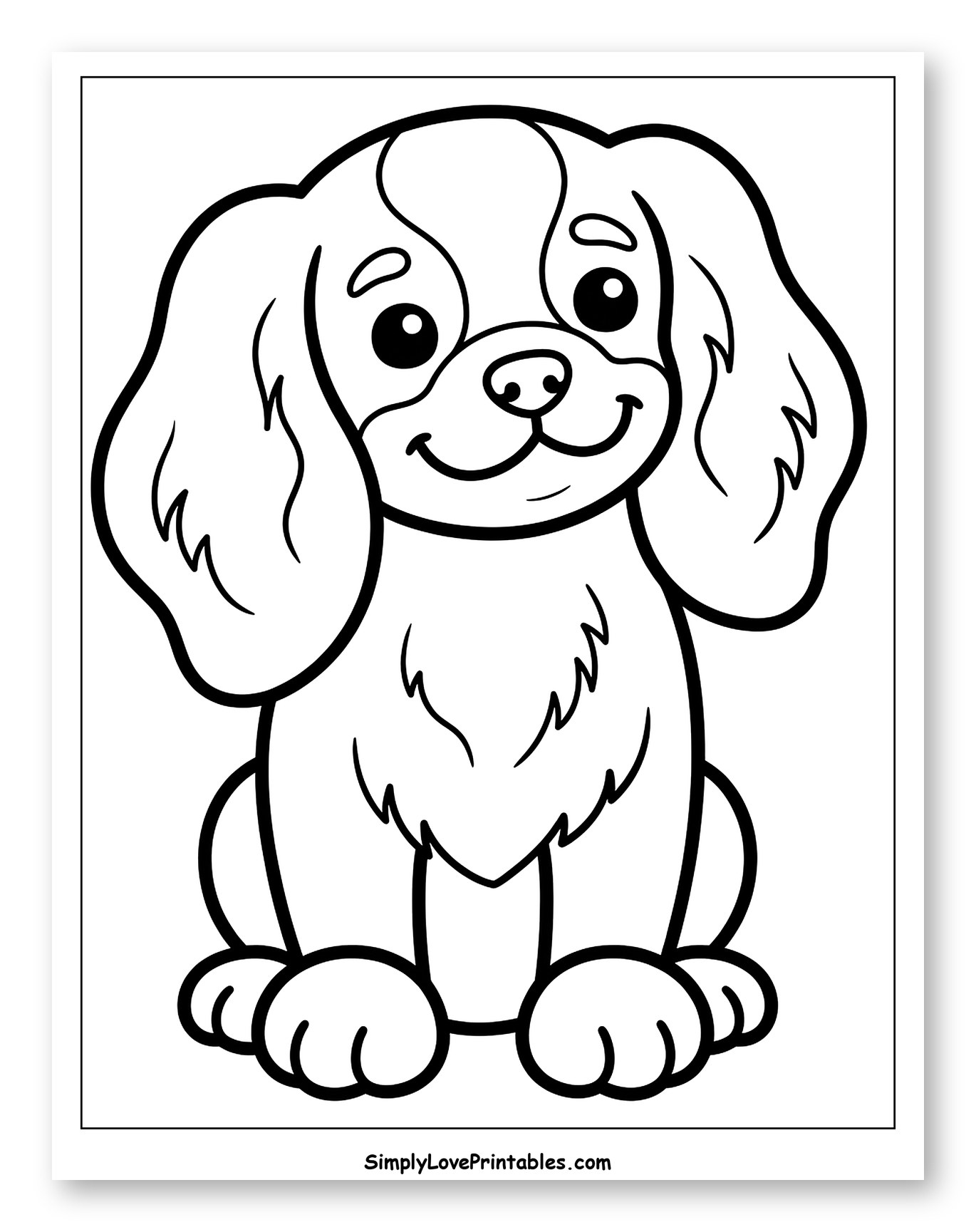 Cute Cartoon King Charles Cavalier Puppy Sitting Coloring Page for Toddlers