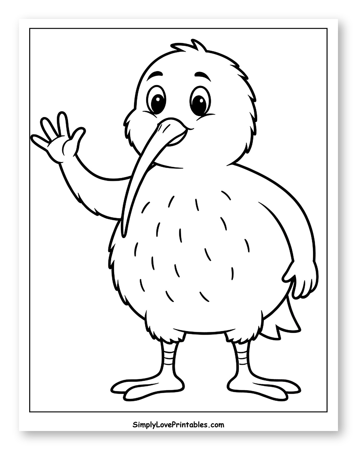 Cute Cartoon Kiwi Bird Waving Coloring Page for Toddlers