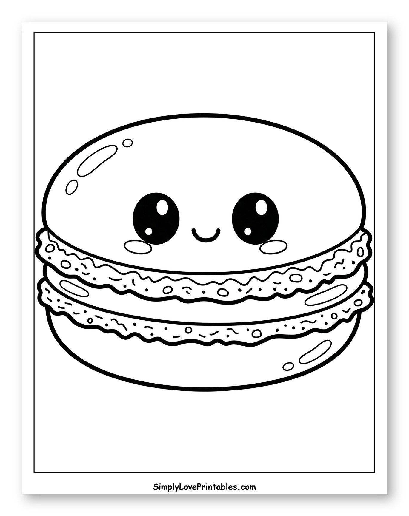 Cute Cartoon Macaron with Smiling Face Coloring Page for Toddlers