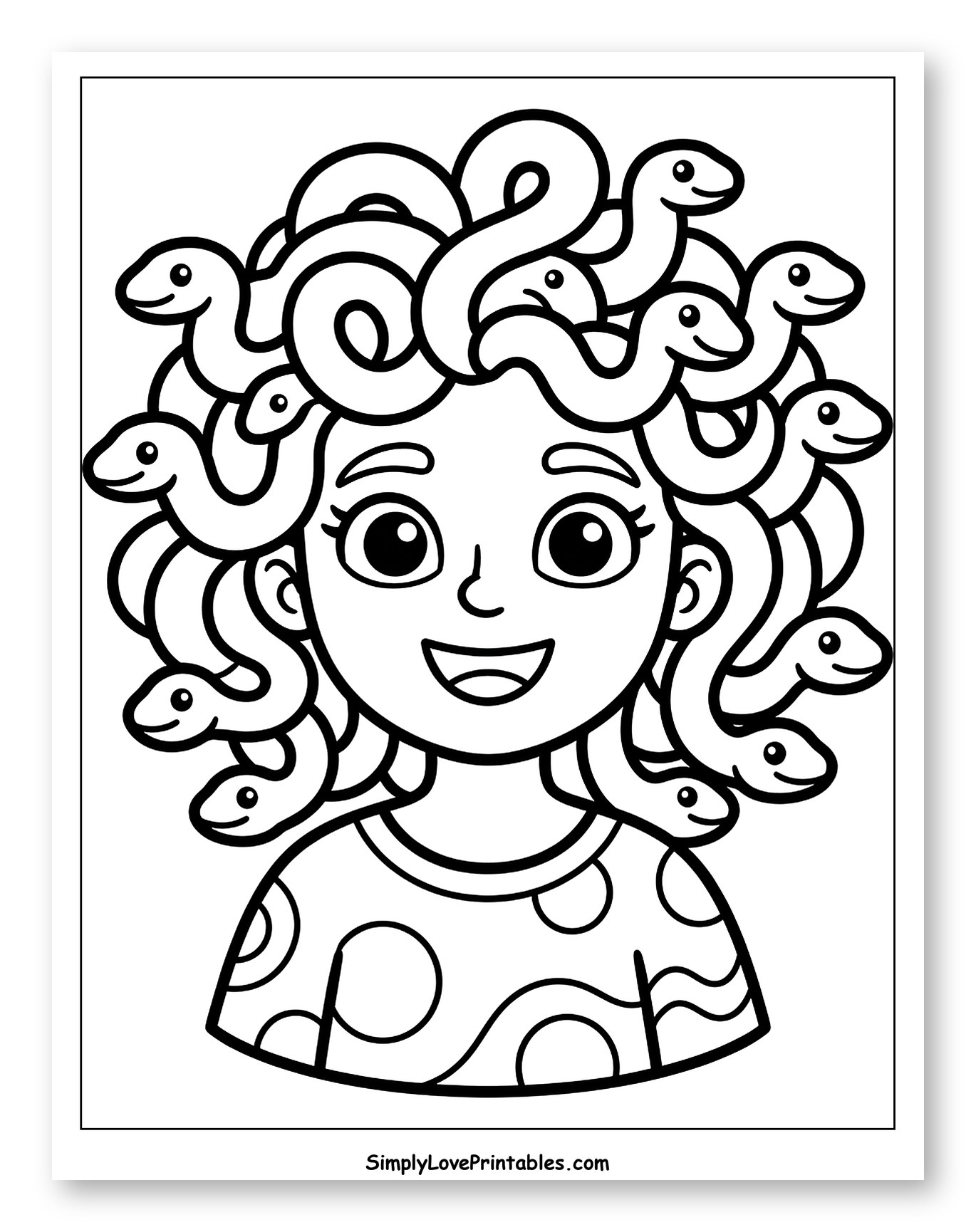 Cute Cartoon Medusa with Snake Hair
