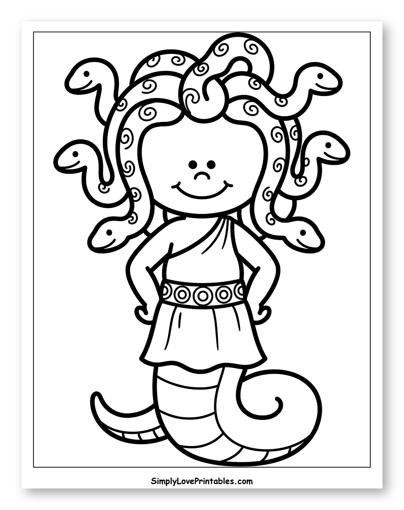 Cute Cartoon Medusa with Snake Hair