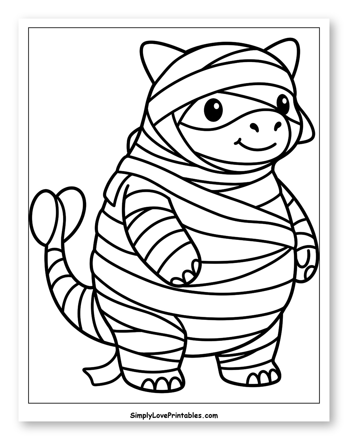 Cute Cartoon Mummy Dinosaur Standing Up to Color for Toddlers