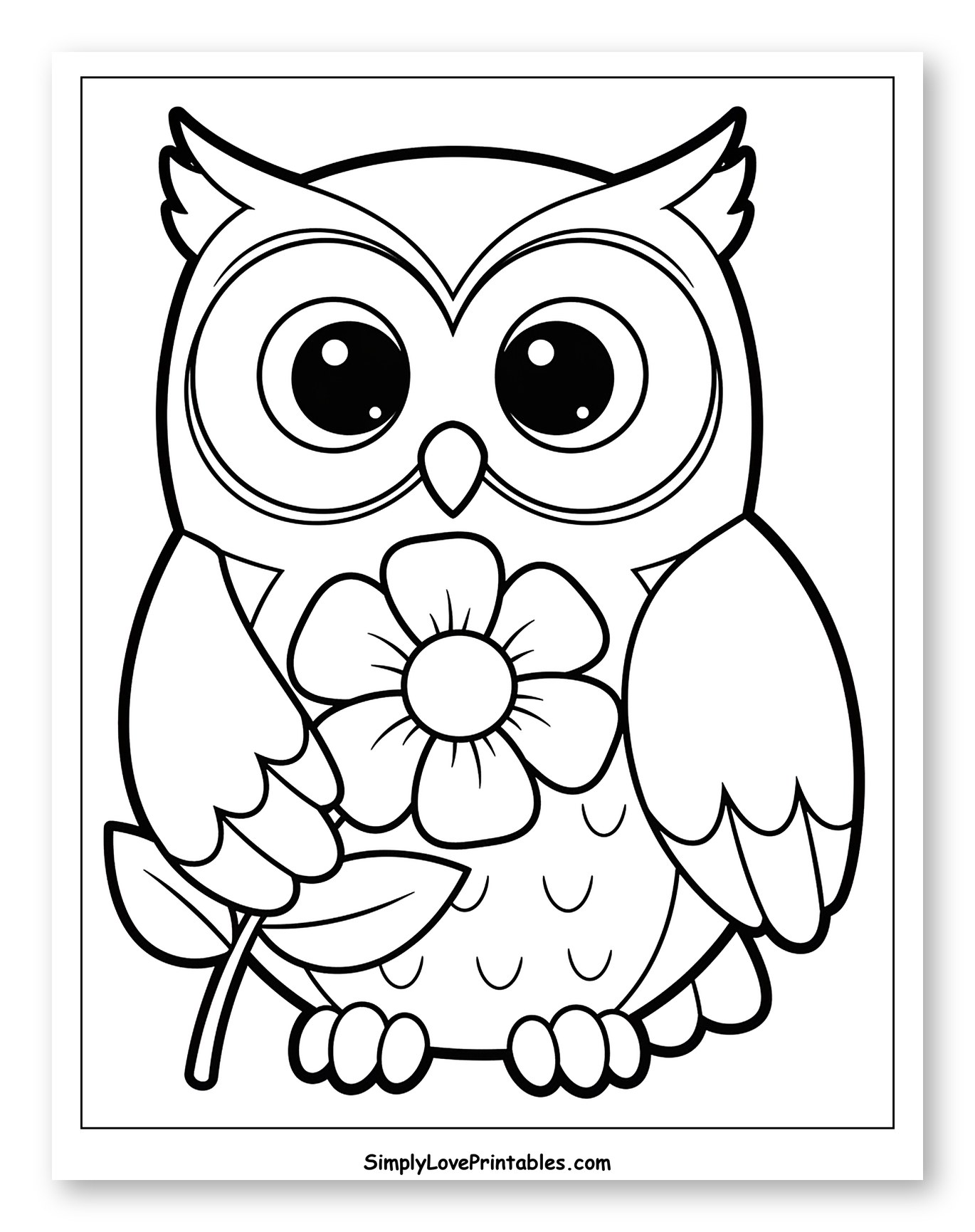 Cute Cartoon Owl Holding a Flower