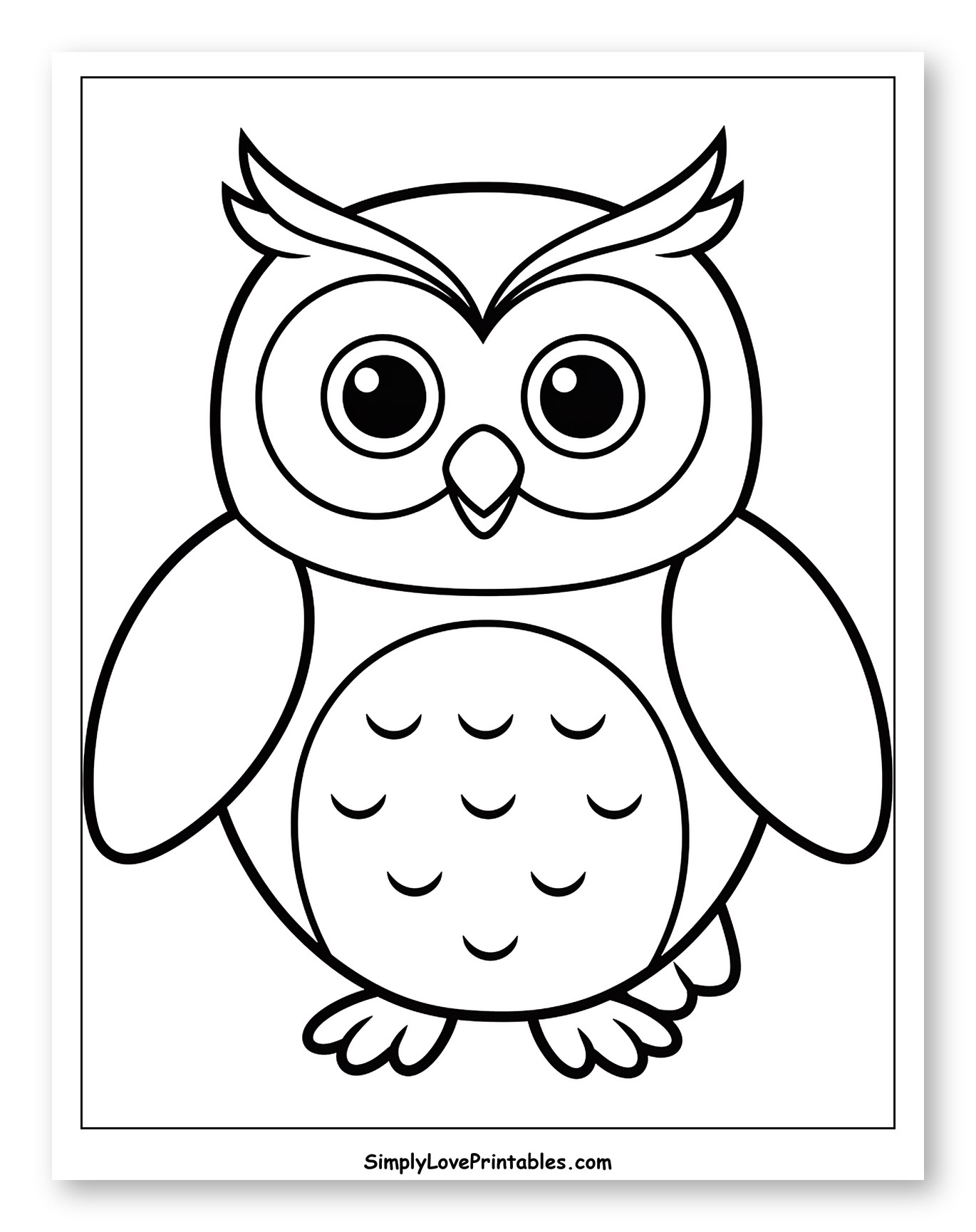 Cute Cartoon Owl Outline to Color for Toddlers